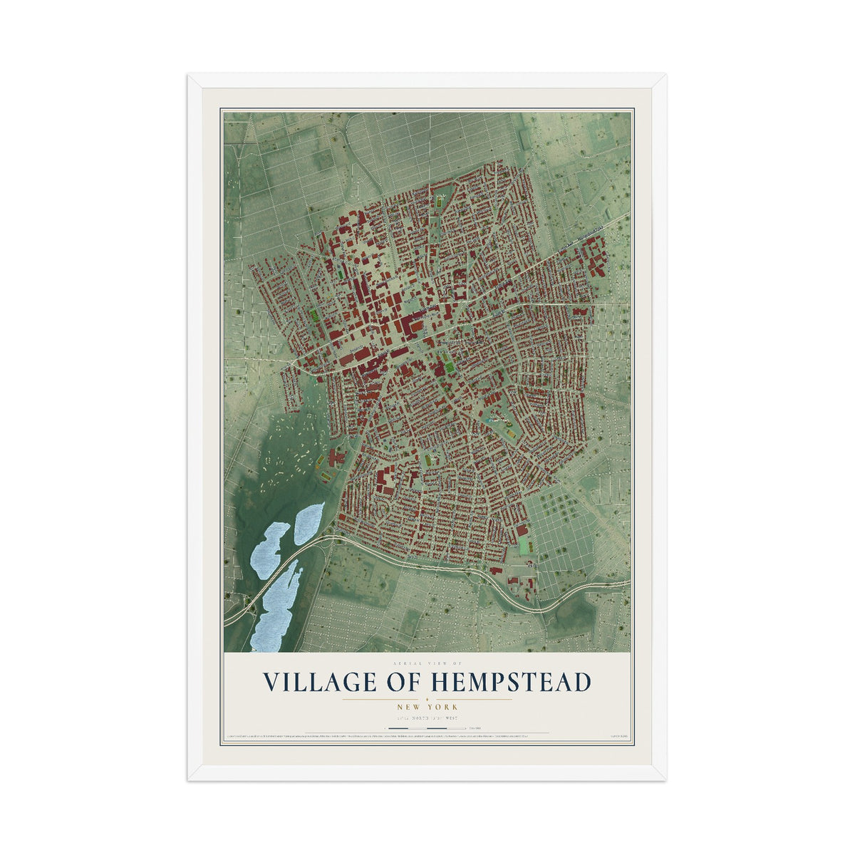 Hempstead, New York map print, 12" x 18" W/ White Ayous Wood Frame mockup