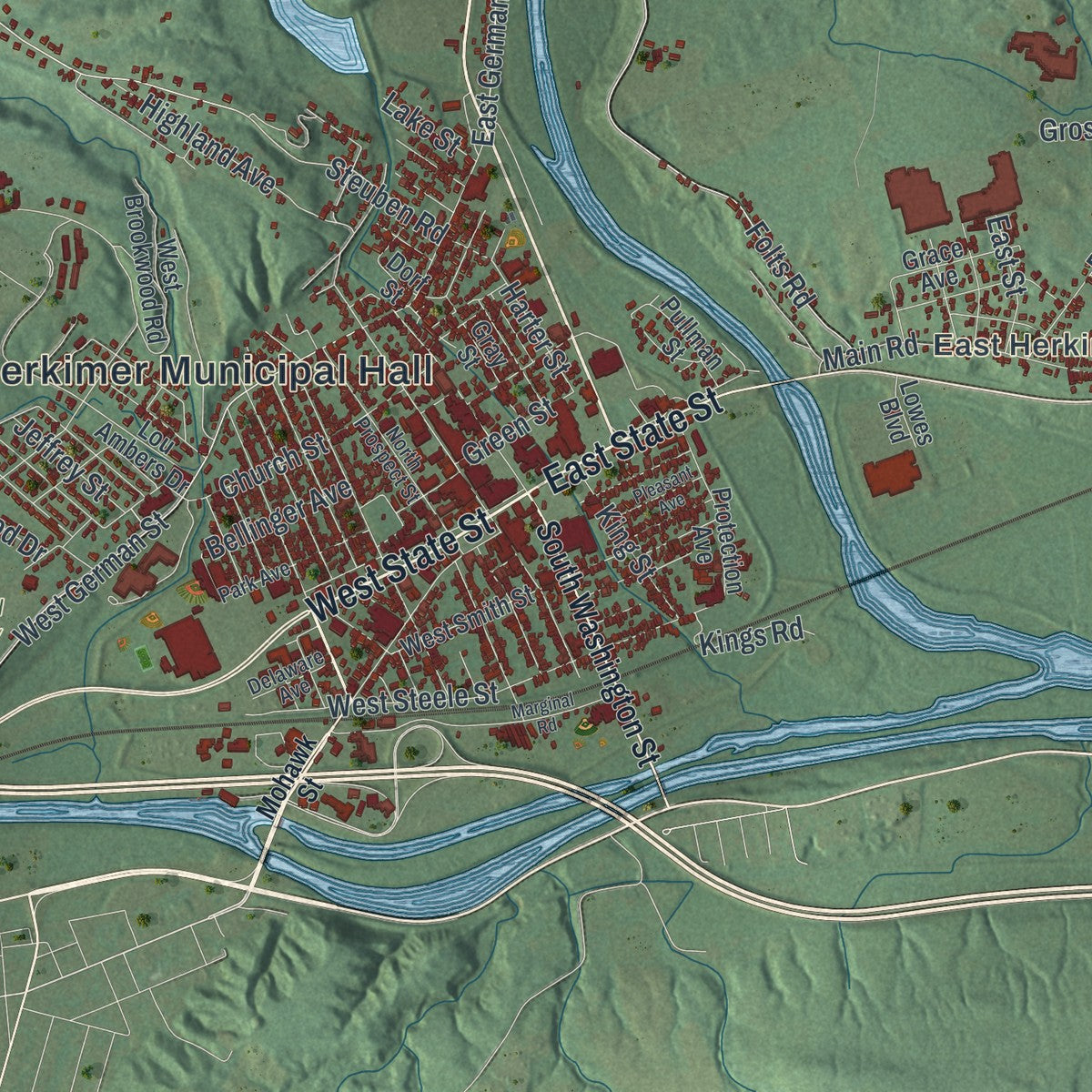 Close-up 1 of the Herkimer, New York map artwork