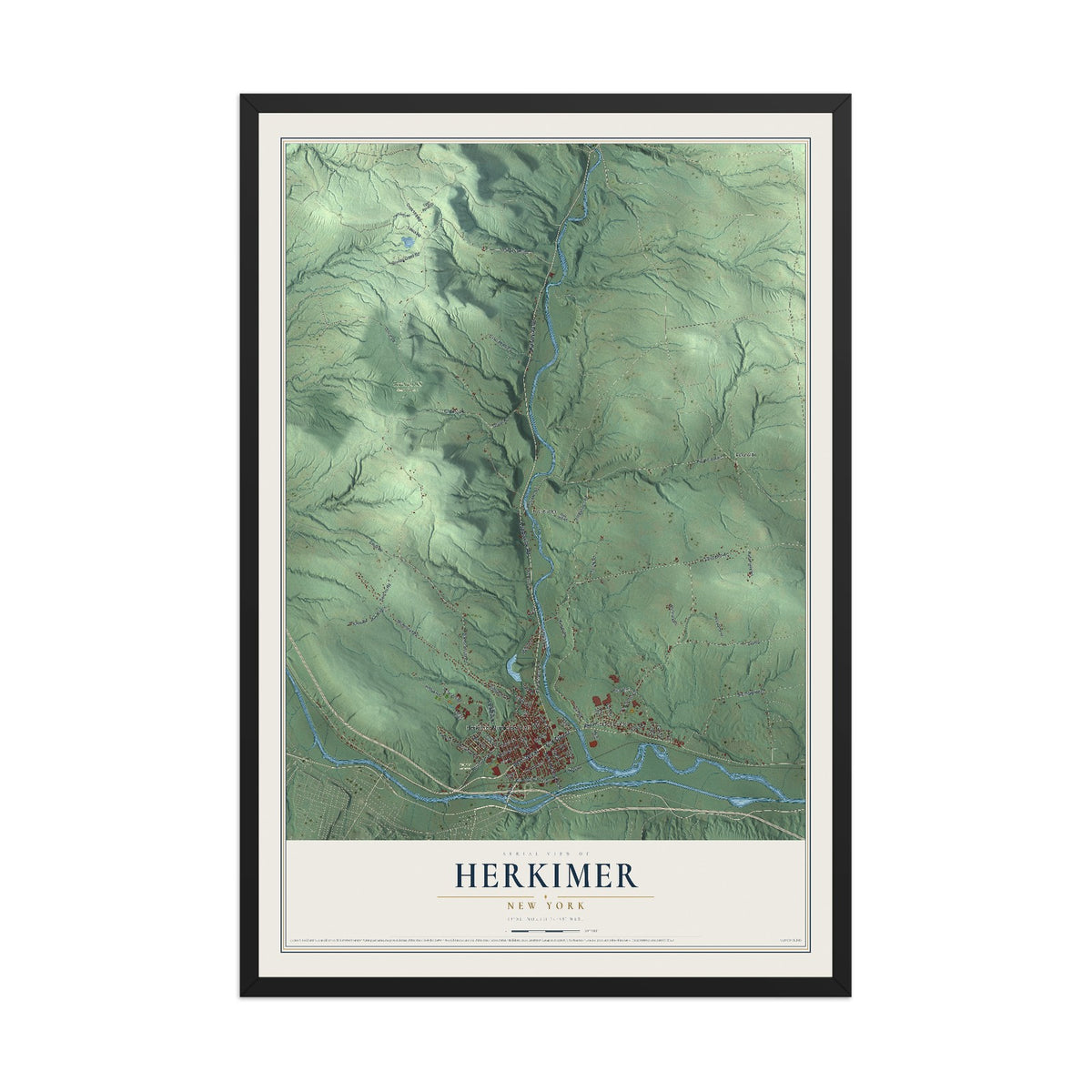 Herkimer, New York map print, 12" x 18" W/ Black Ayous Wood Frame mockup