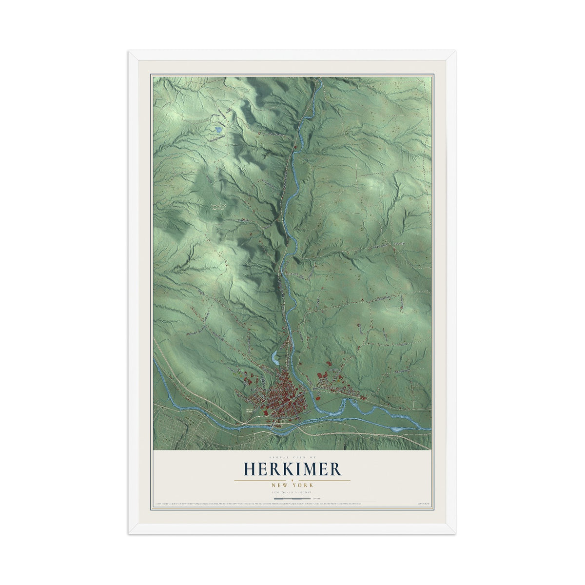 Herkimer, New York map print, 12" x 18" W/ White Ayous Wood Frame mockup