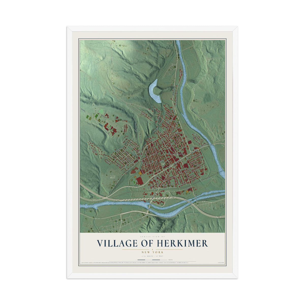 Herkimer, New York map print, 12" x 18" W/ White Ayous Wood Frame mockup