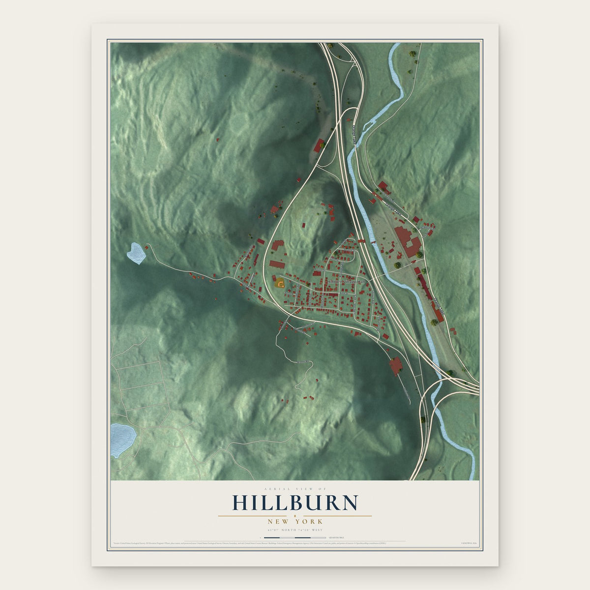 Hillburn, New York map print, the full design