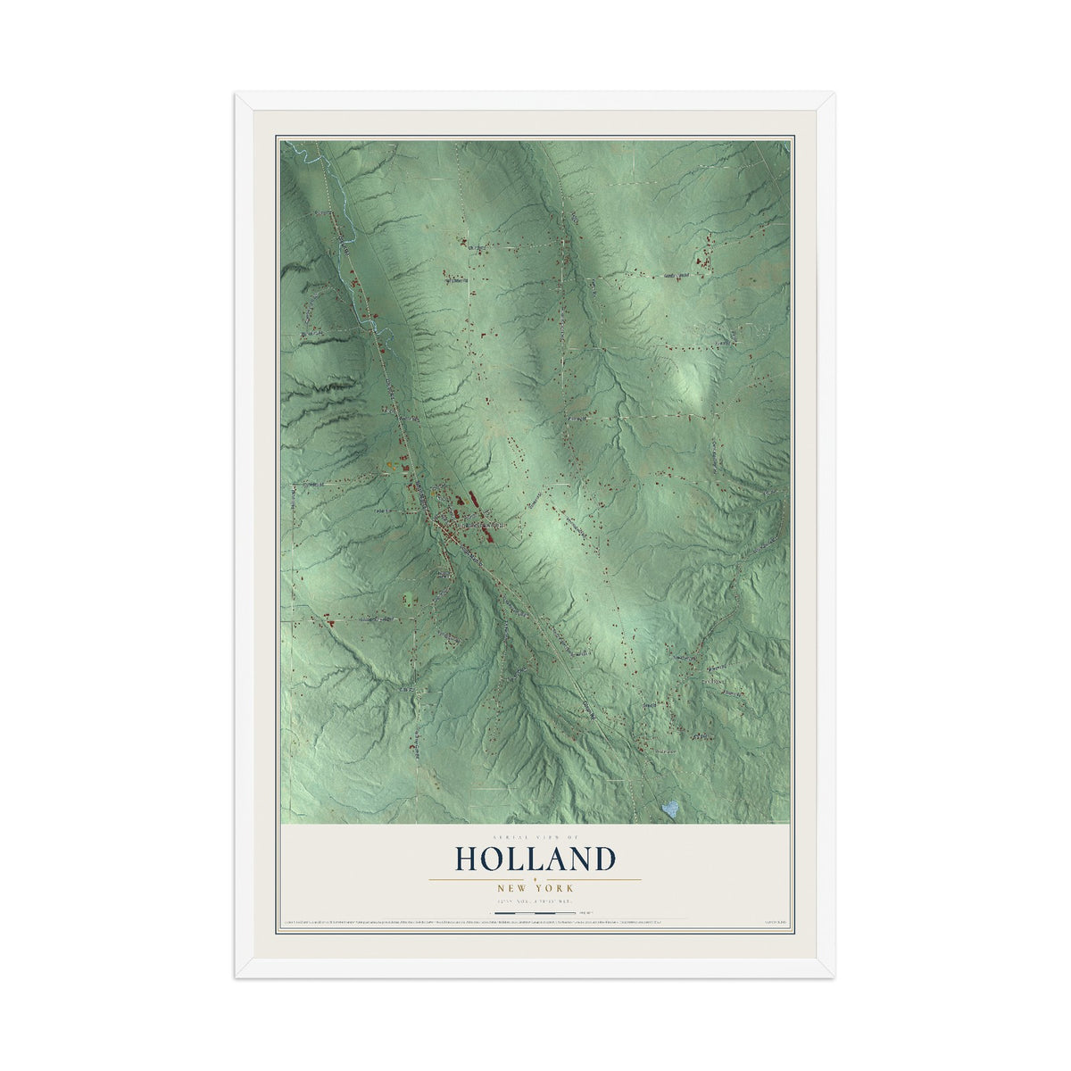 Holland, New York map print, 12" x 18" W/ White Ayous Wood Frame mockup