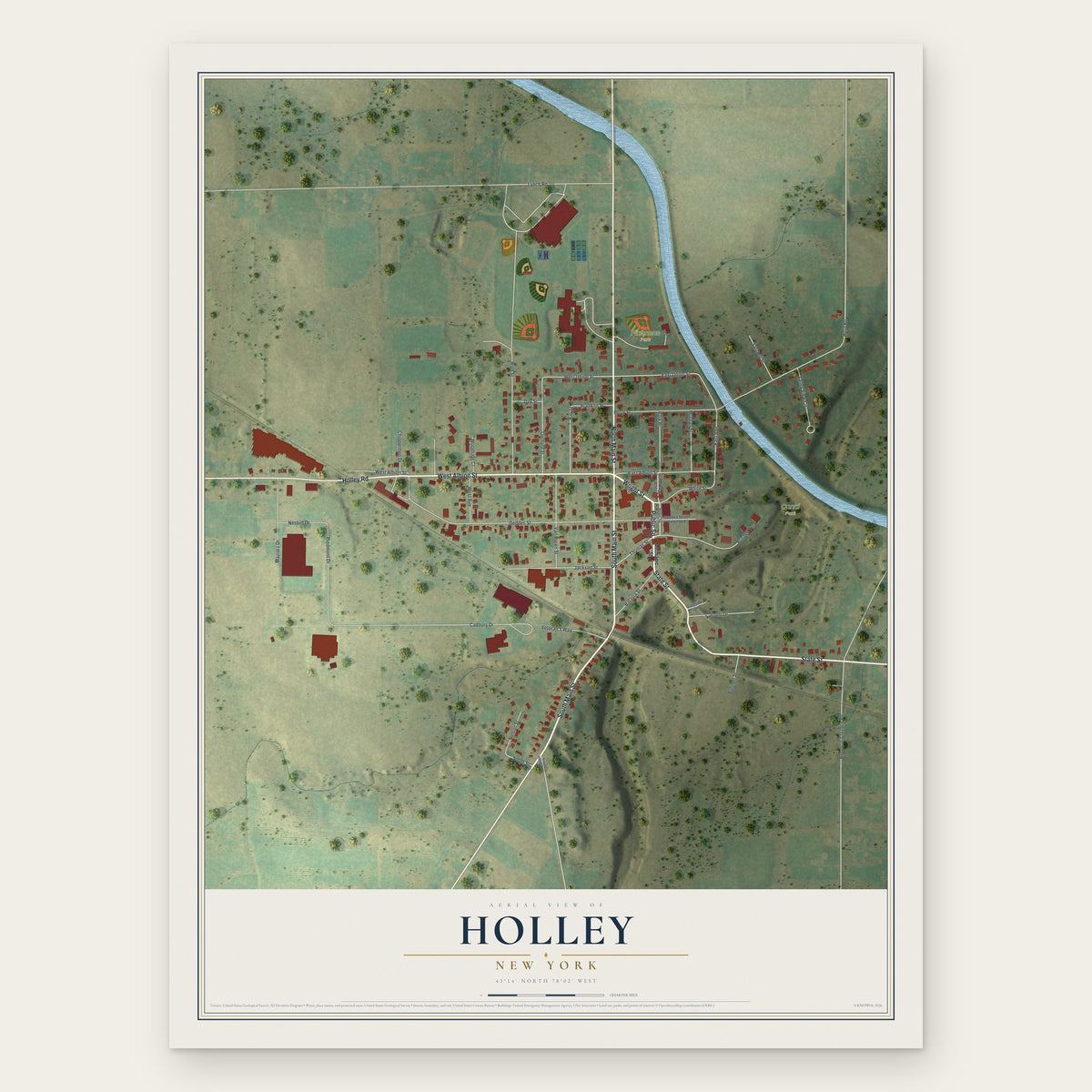 Holley, New York map print, the full design