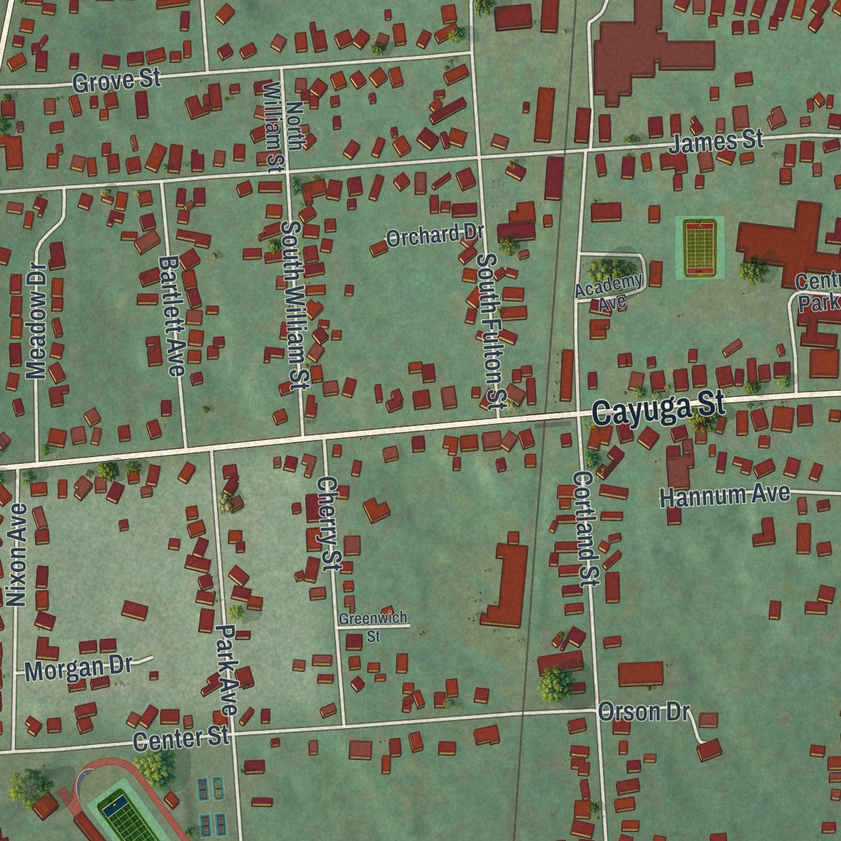 Close-up 1 of the Homer, New York map artwork