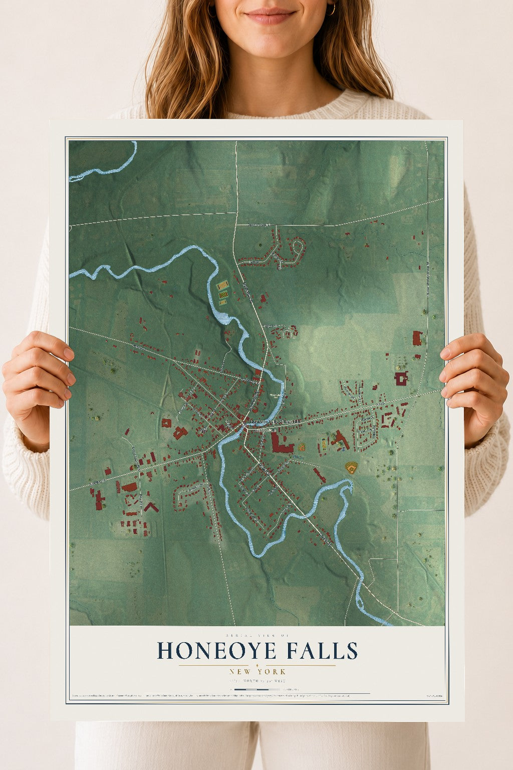Honeoye Falls, New York map print, 18" x 24" Archival Matte Print mockup