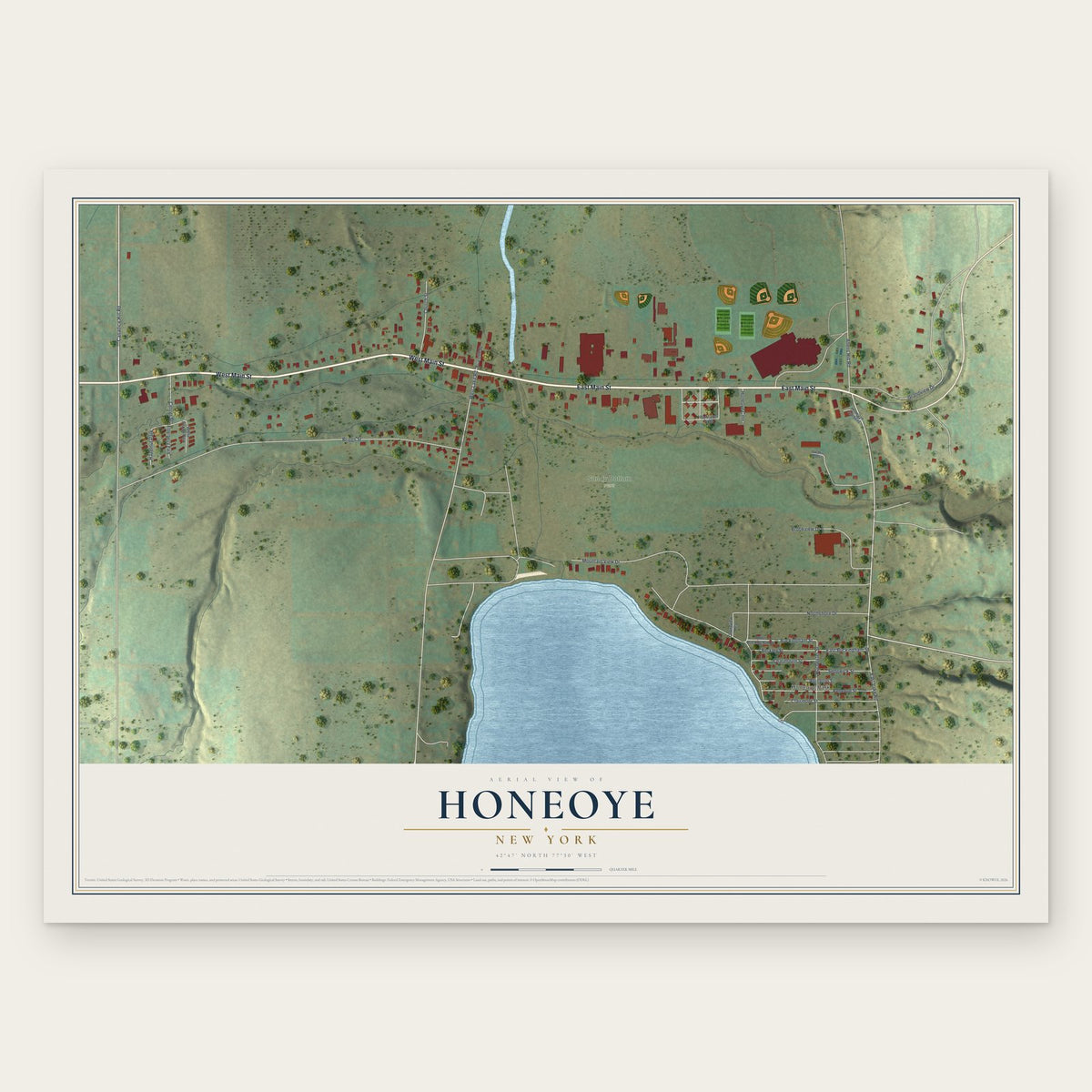 Honeoye, New York map print, the full design