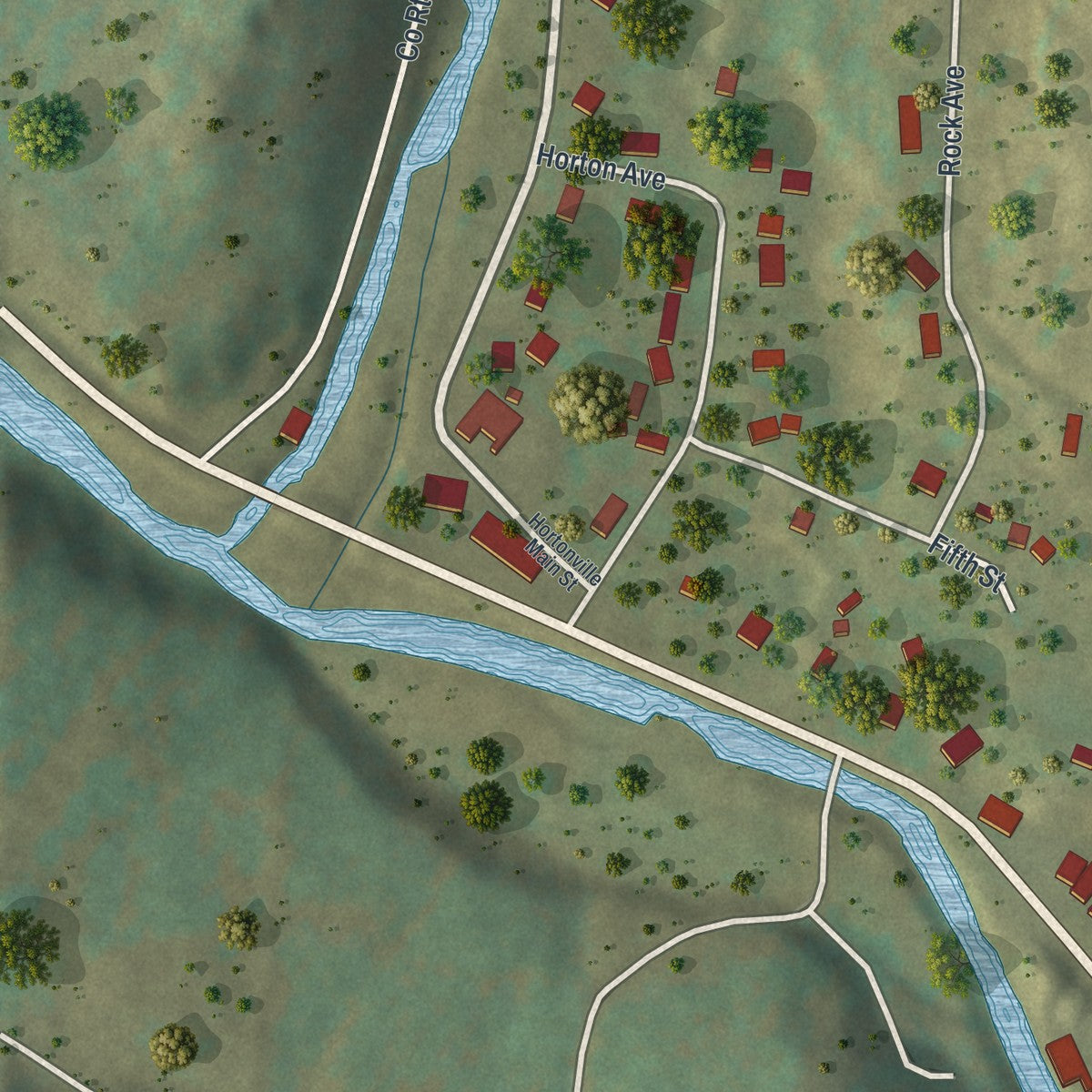 Close-up of the map of Hortonville, New York print showing street and building detail