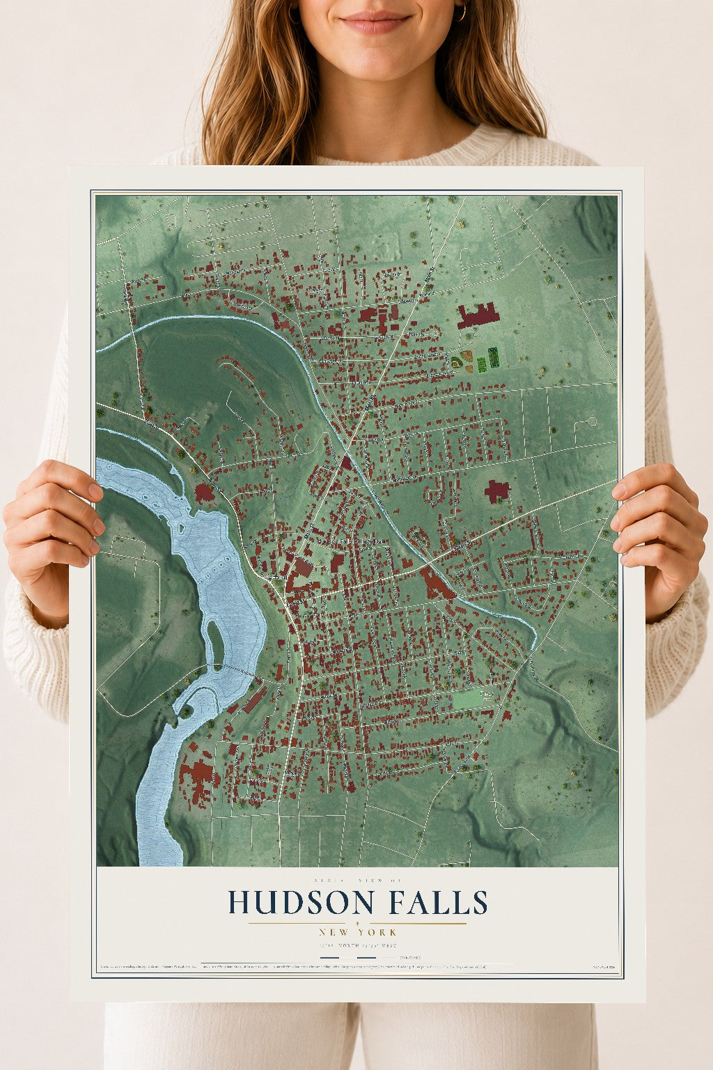 Hudson Falls, New York map print, 18" x 24" Archival Matte Print mockup
