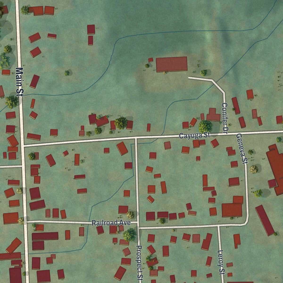 Close-up of the map of Interlaken, New York print showing street and building detail