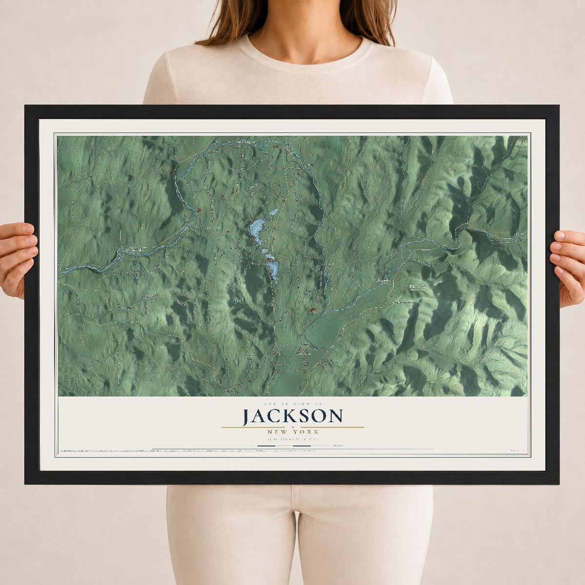 Map of Jackson, New York, 18 x 24 inch print in a black wood frame