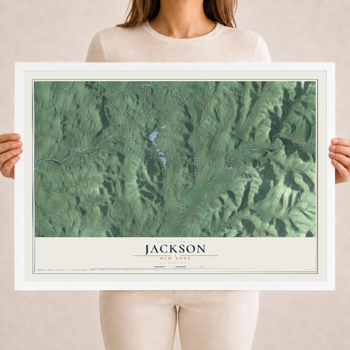 Map of Jackson, New York, 18 x 24 inch print in a white wood frame