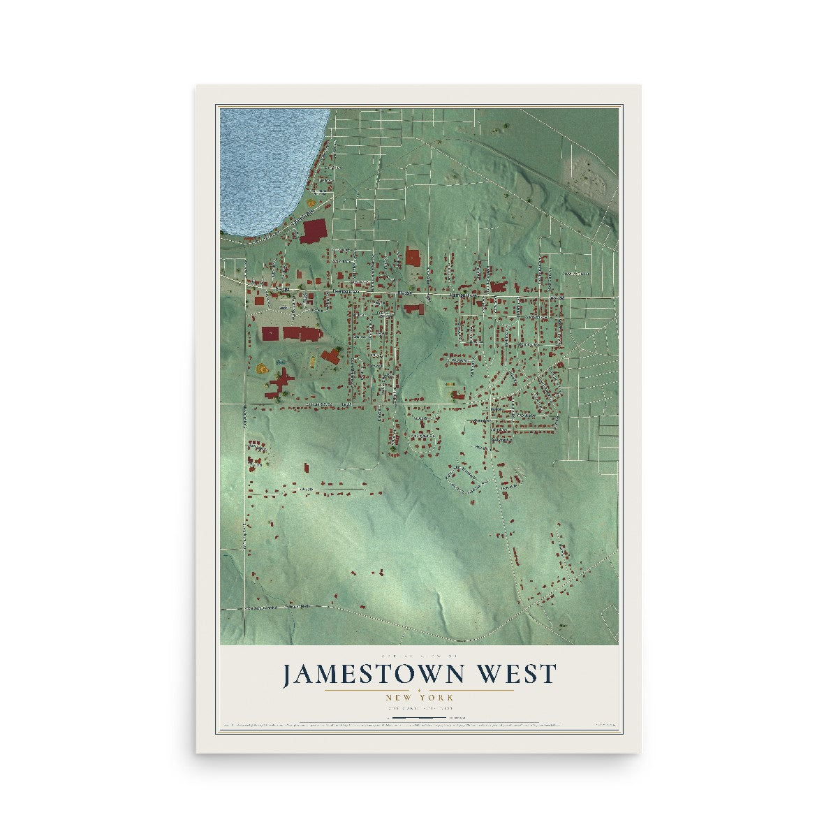 Jamestown West, New York map print, 12" x 18" Archival Matte Print mockup