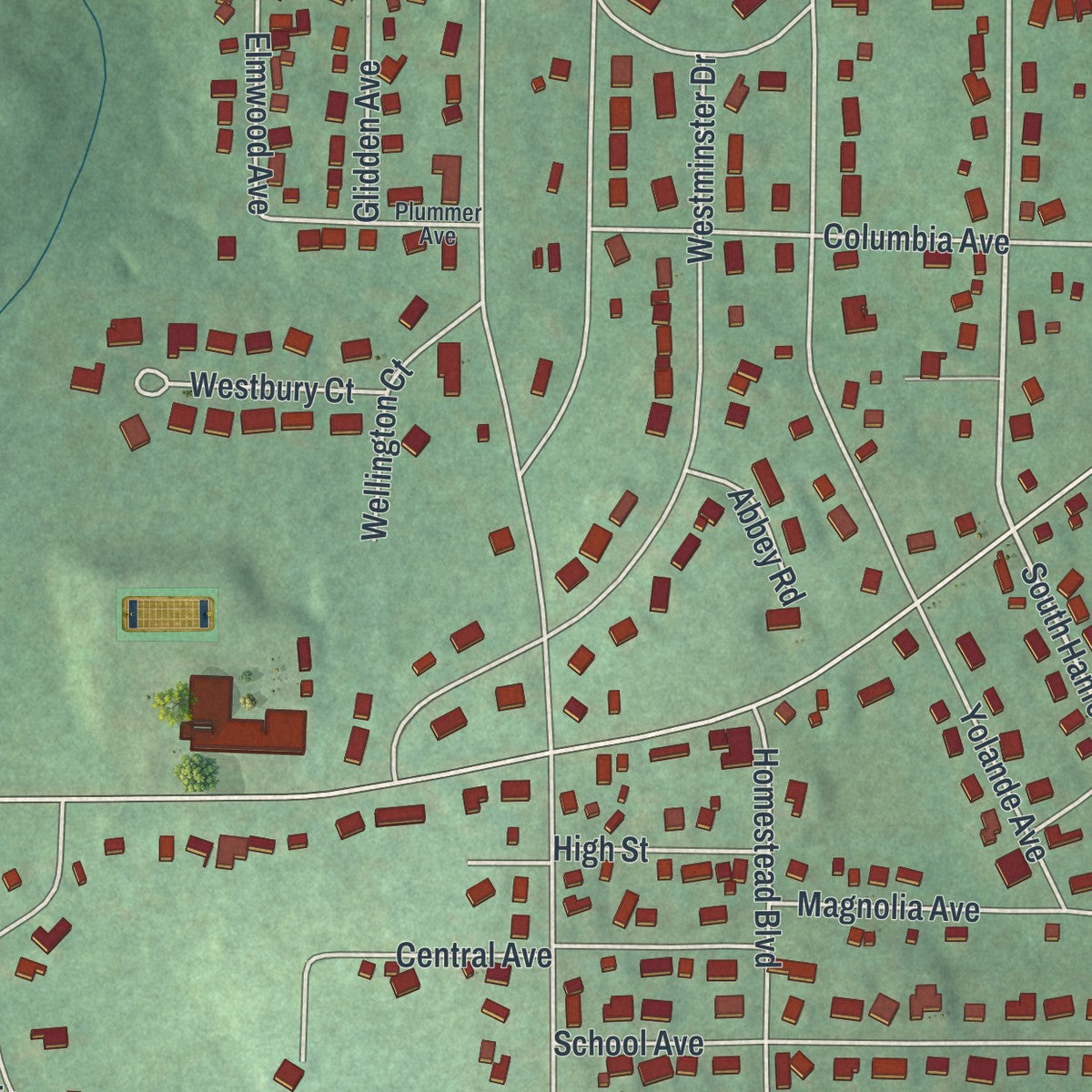 Close-up 1 of the Jamestown West, New York map artwork