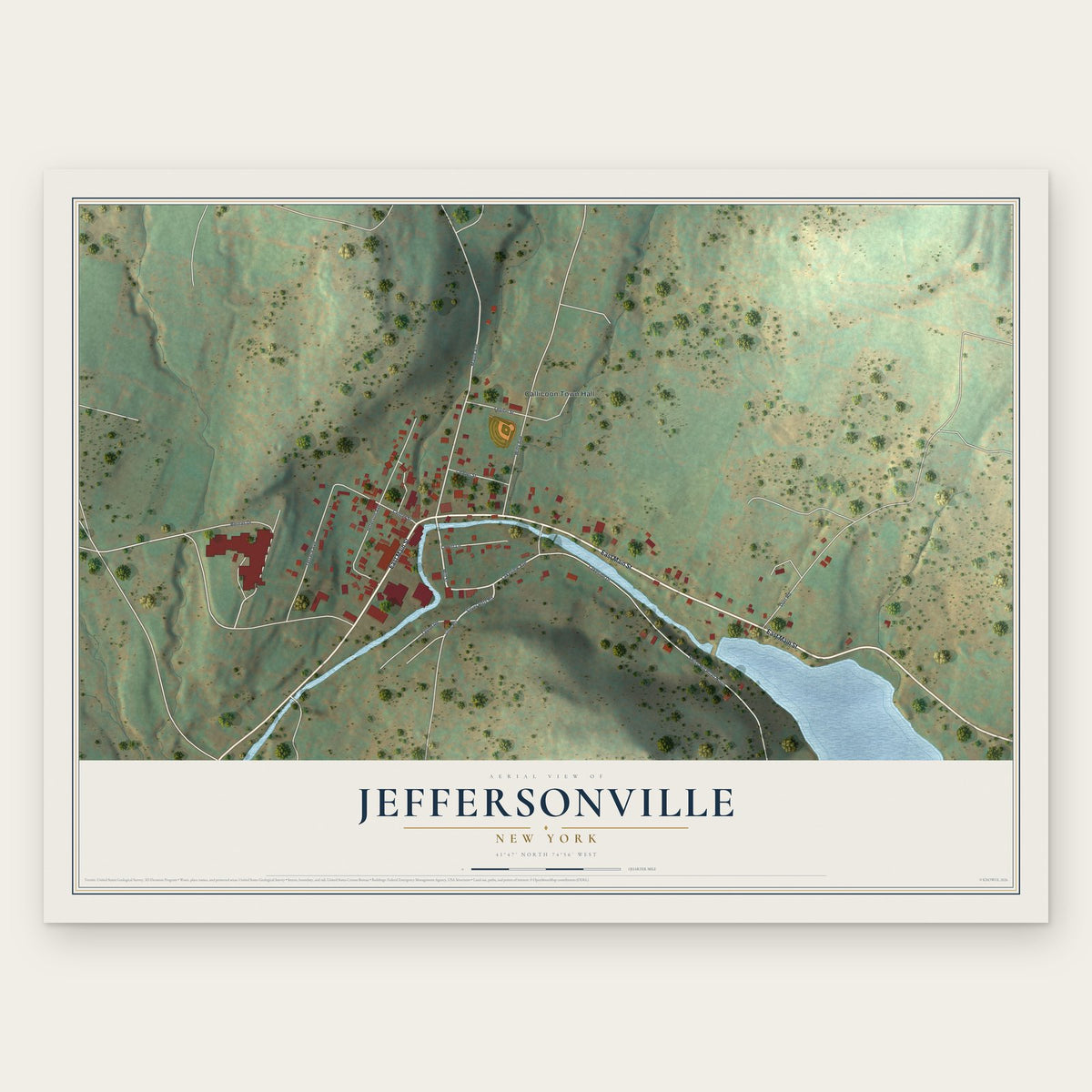 Jeffersonville, New York map print, the full design