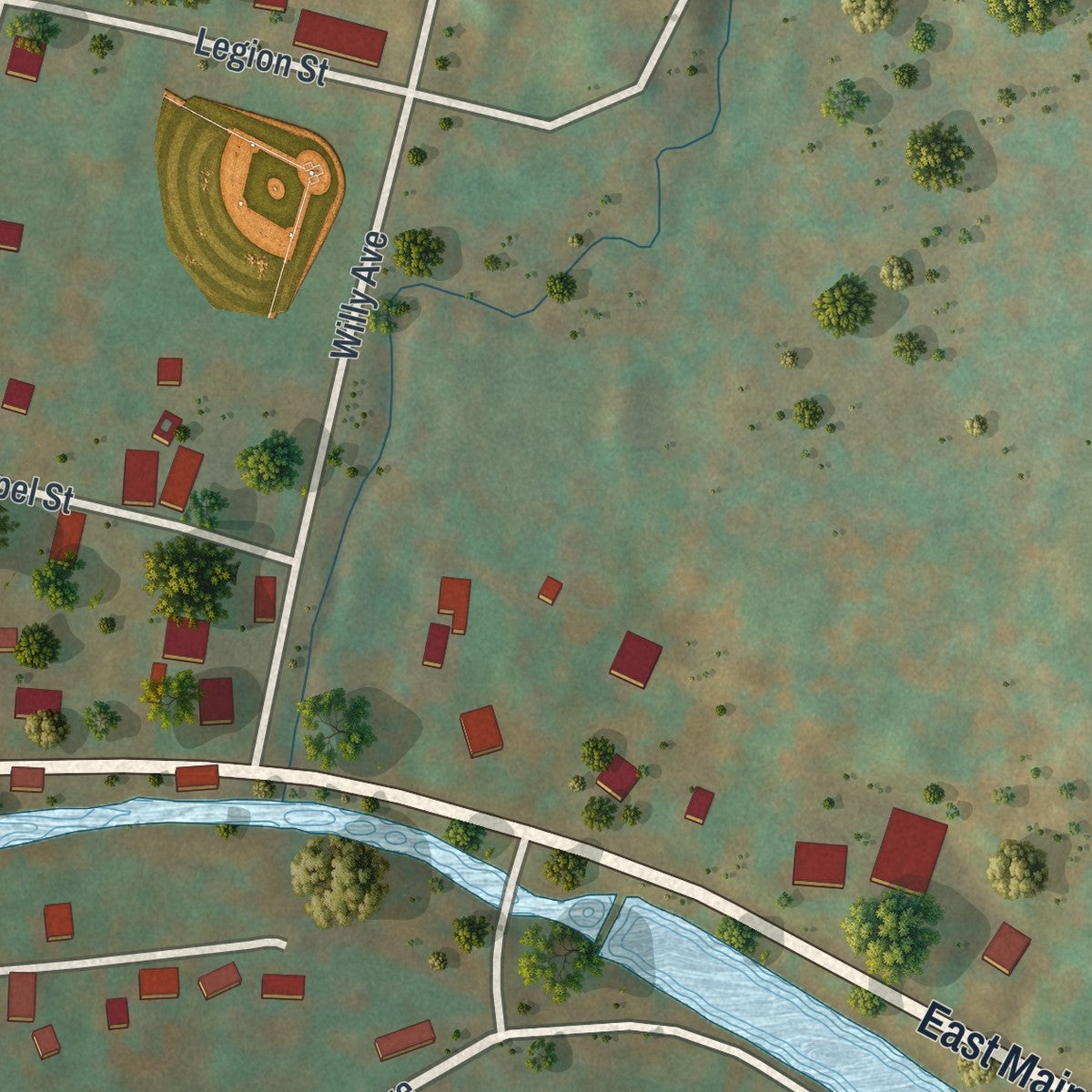 Close-up of the map of Jeffersonville, New York print showing street and building detail