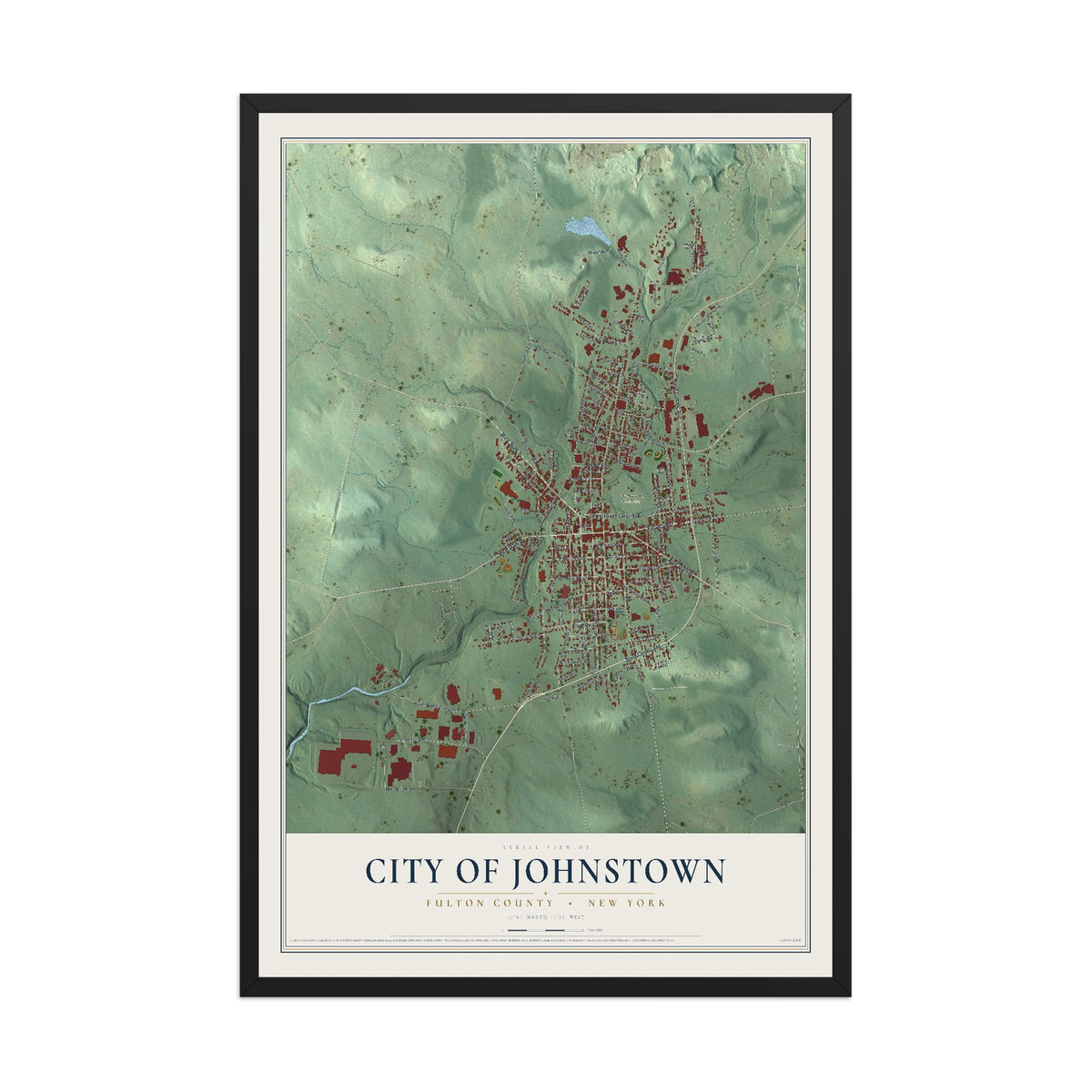 Map of the City of Johnstown, Fulton County, New York, 12 x 18 inch print in a black wood frame