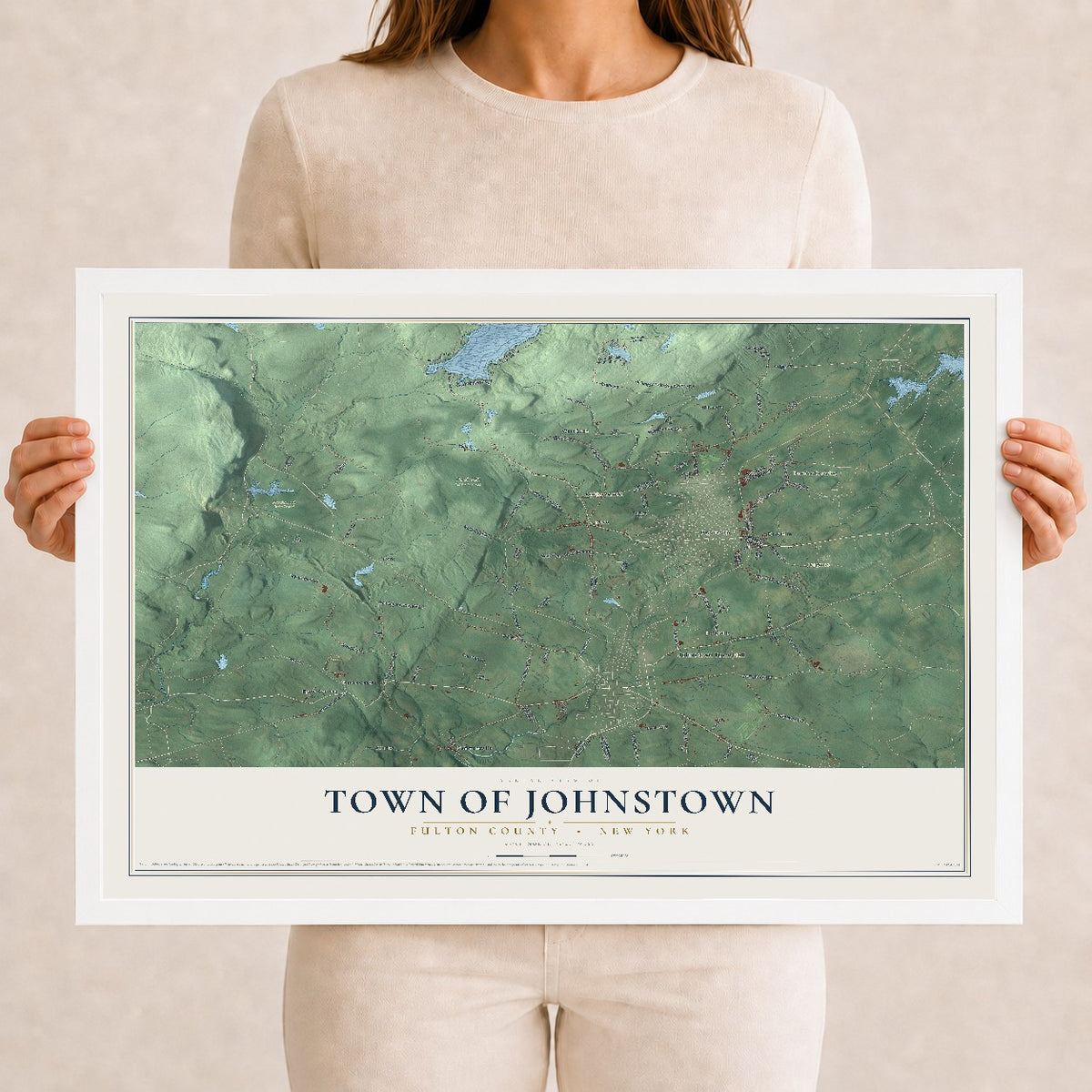 Map of the Town of Johnstown, Fulton County, New York, 12 x 18 inch print in a white wood frame
