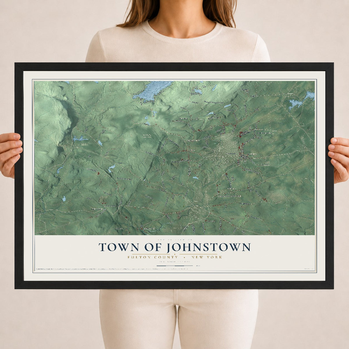 Map of the Town of Johnstown, Fulton County, New York, 18 x 24 inch print in a black wood frame