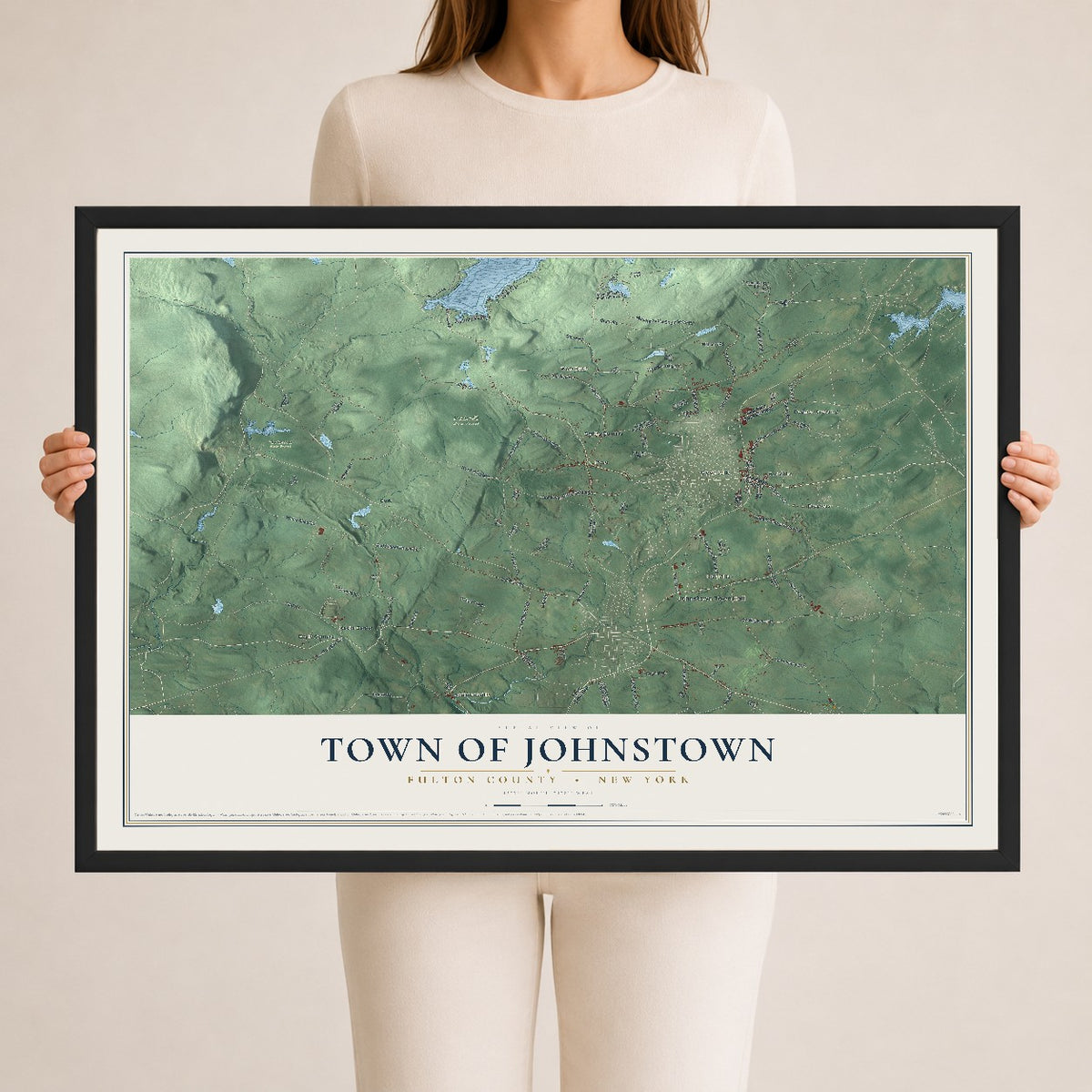 Map of the Town of Johnstown, Fulton County, New York, 24 x 36 inch print in a black wood frame