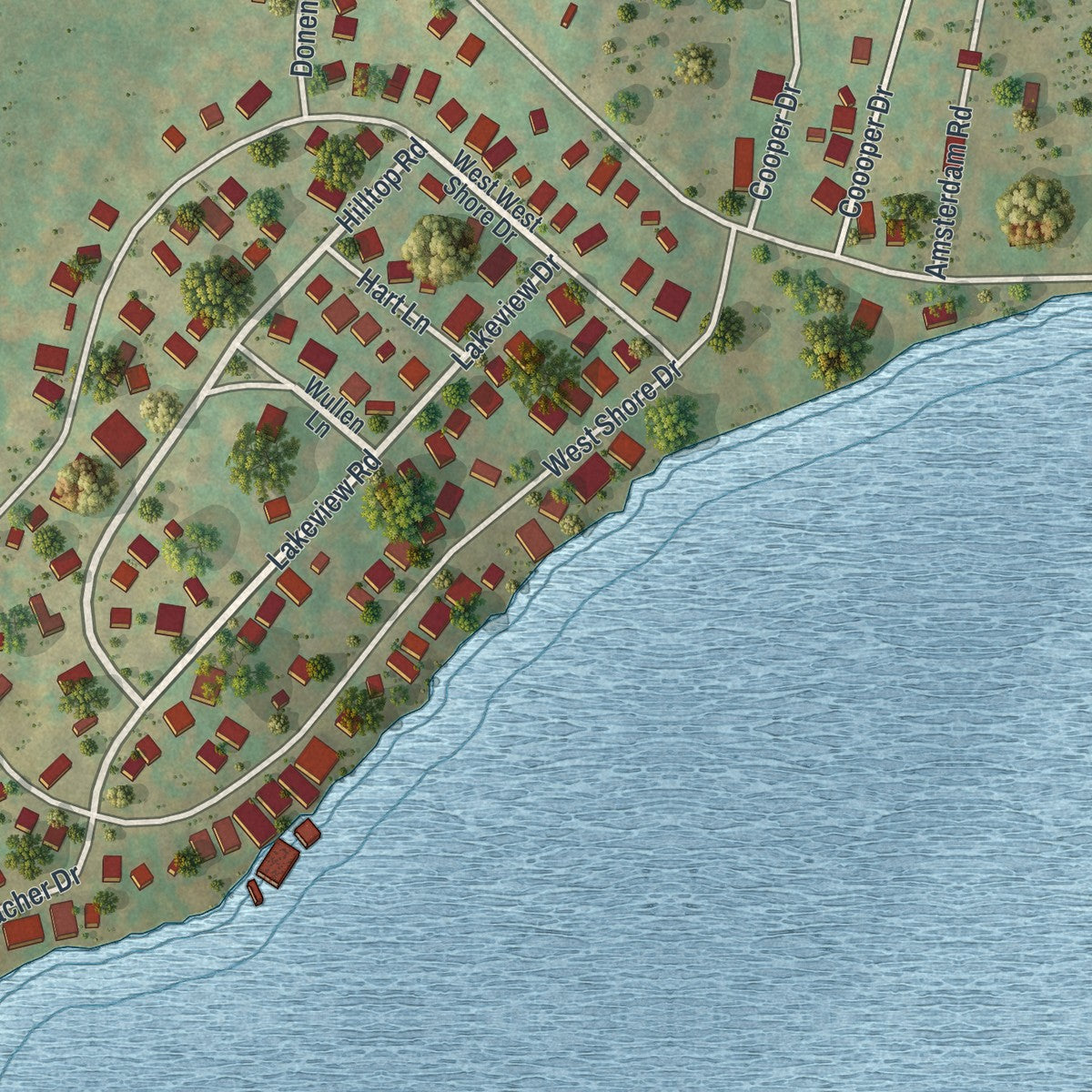 Close-up of the map of Kauneonga Lake, New York print showing street and building detail