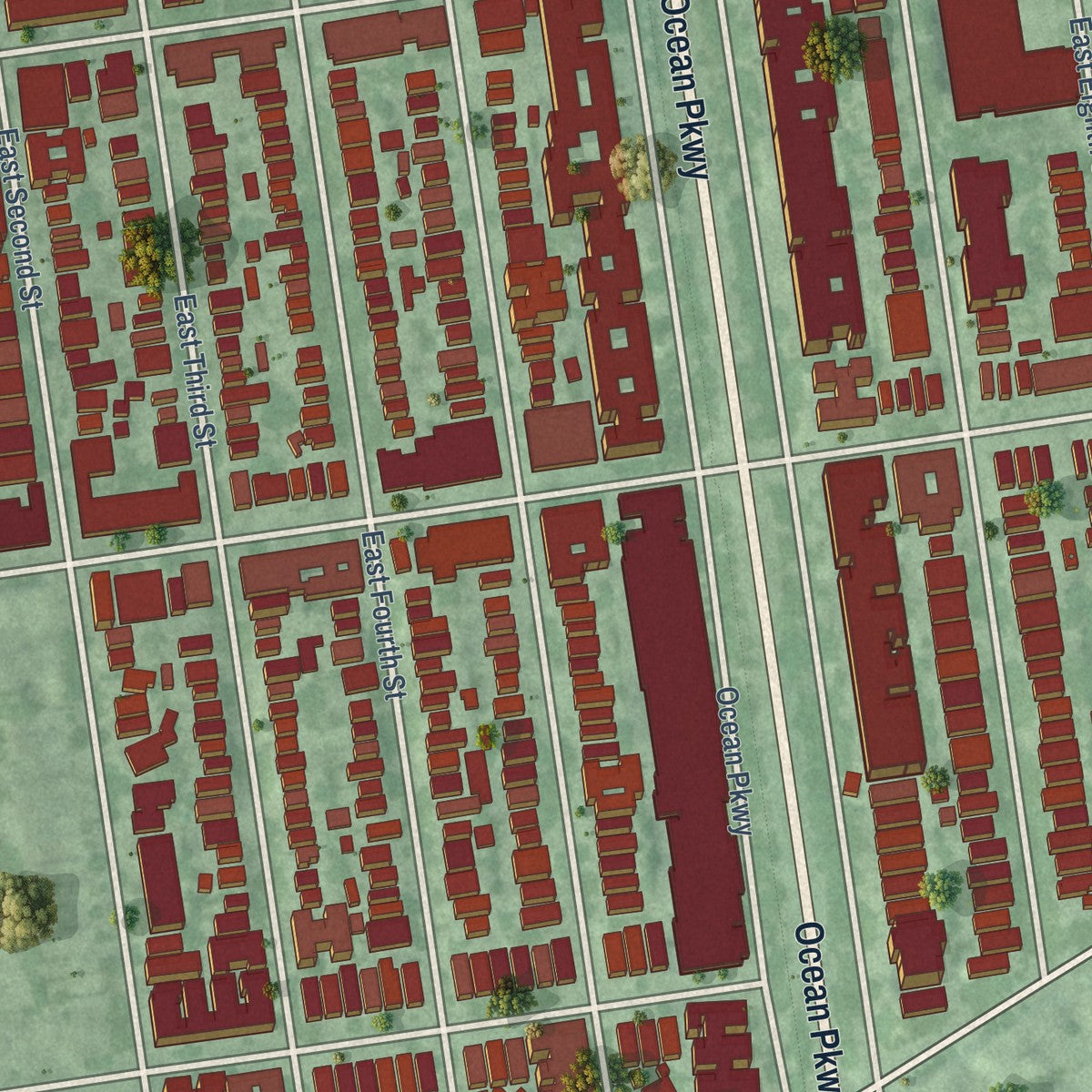 Close-up of the map of Kensington, Brooklyn, New York print showing street and building detail