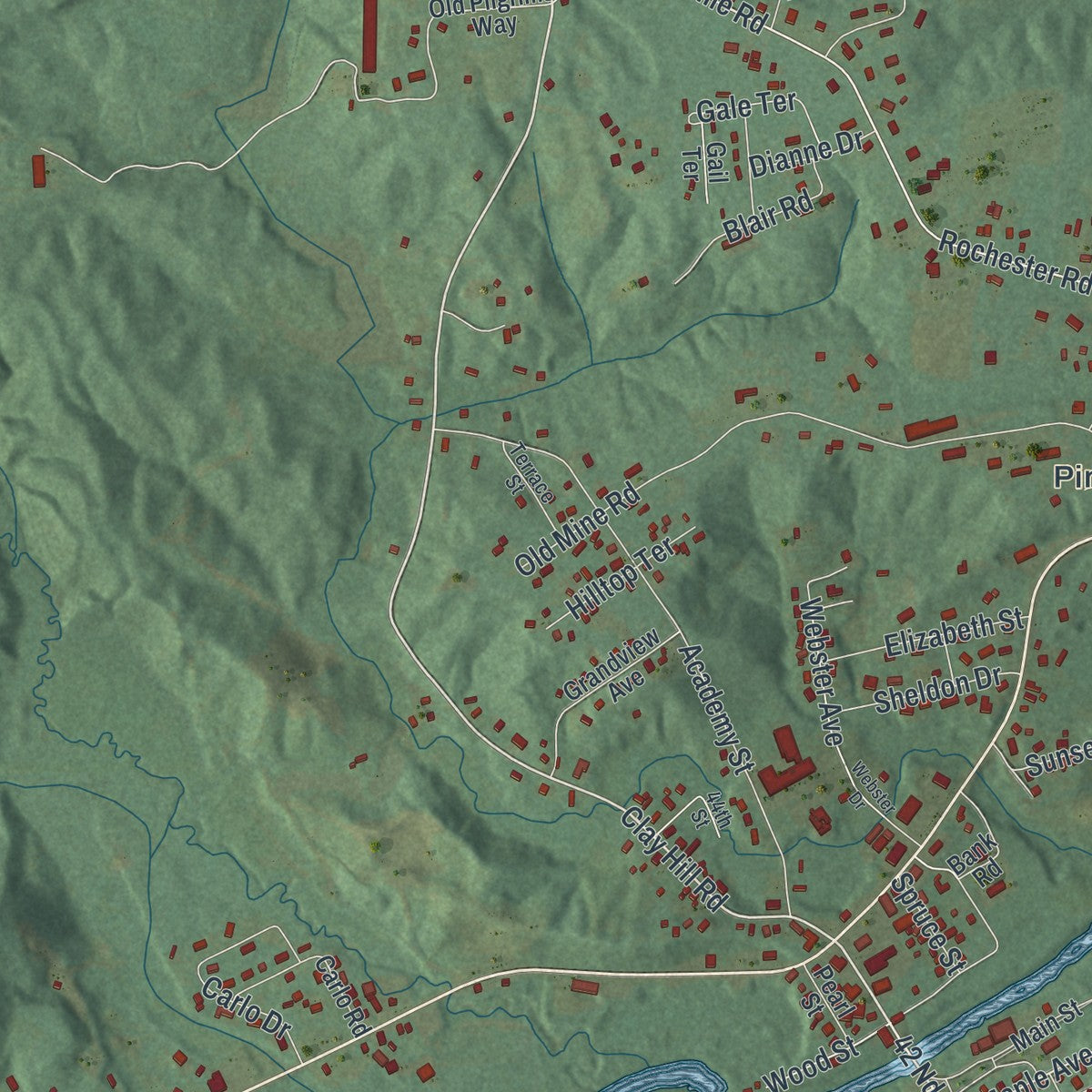 Close-up of the map of Kerhonkson, New York print showing street and building detail