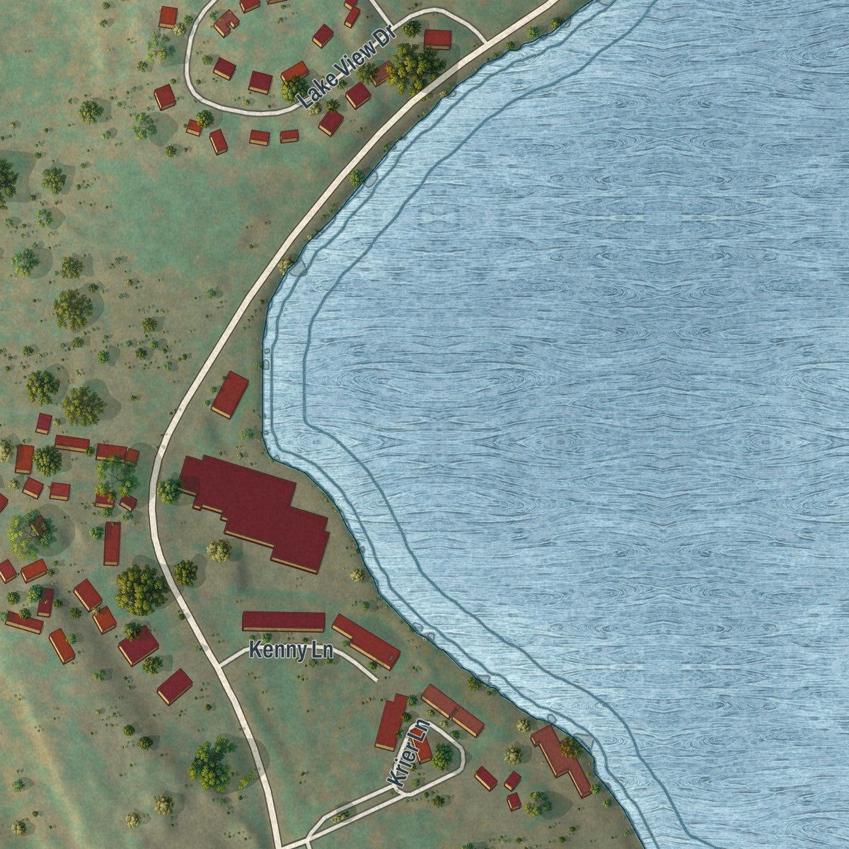 Close-up of the map of Kiamesha Lake, New York print showing street and building detail