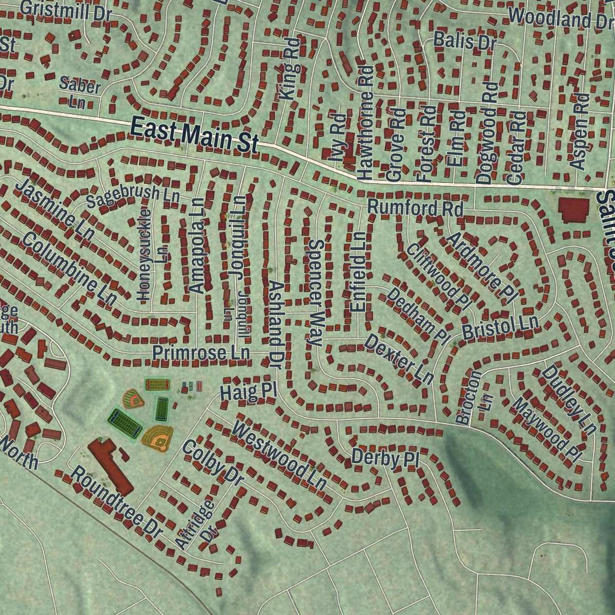 Close-up 1 of the Kings Park, New York map artwork