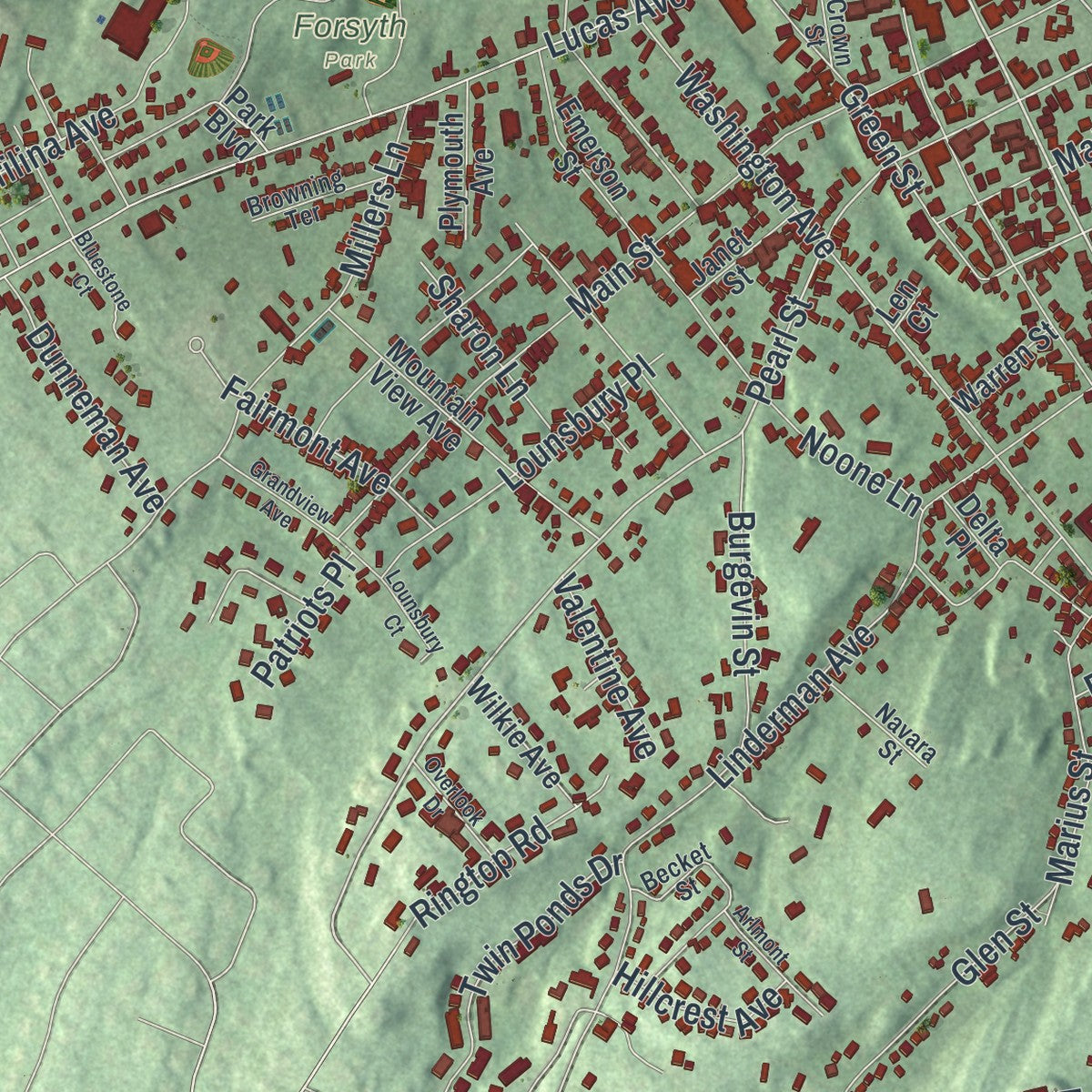 Second close-up of the map of the City of Kingston, Ulster County, New York print showing more streets and buildings