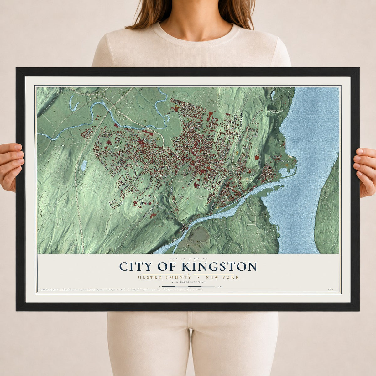 Map of the City of Kingston, Ulster County, New York, 18 x 24 inch print in a black wood frame