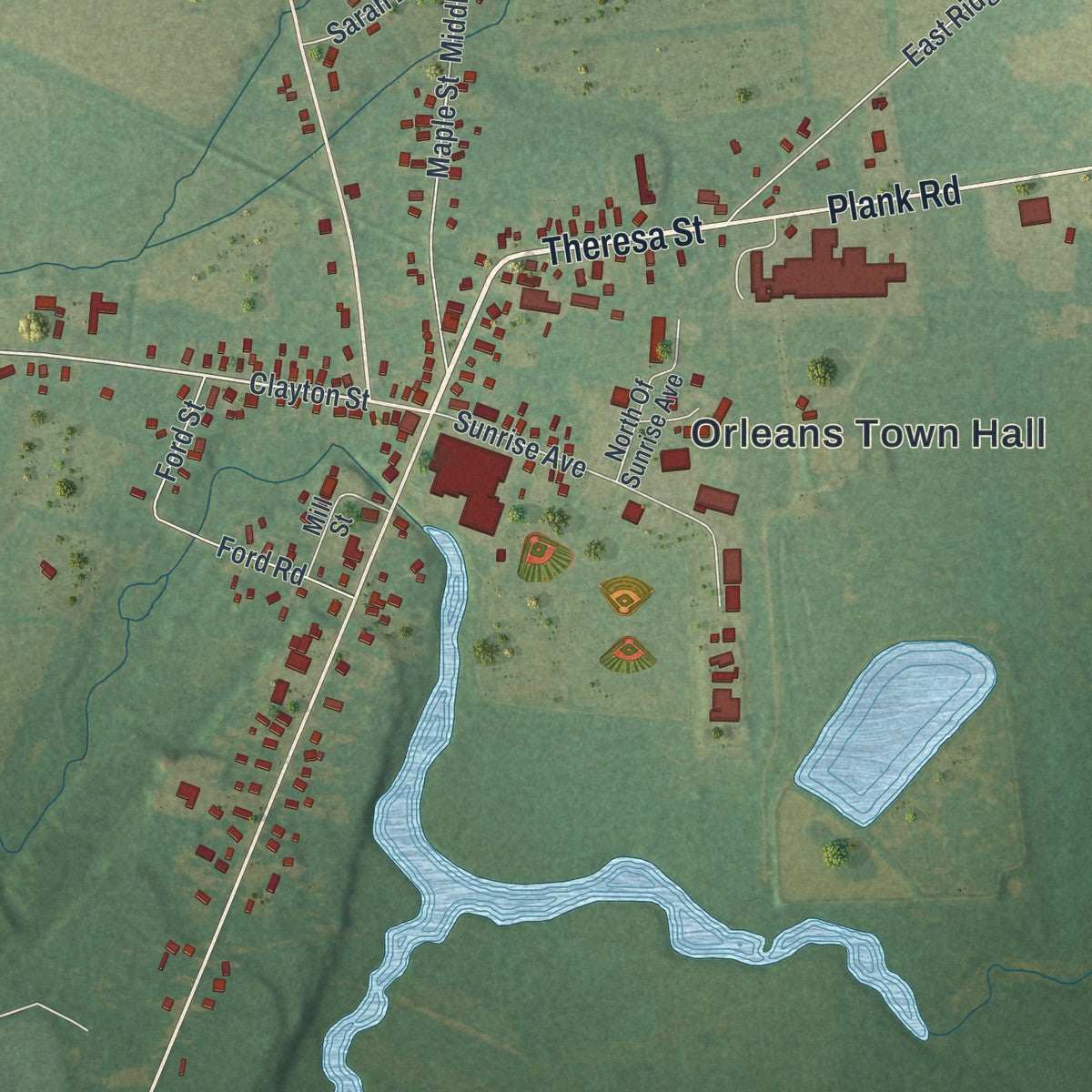 Close-up of the map of La Fargeville, New York print showing street and building detail