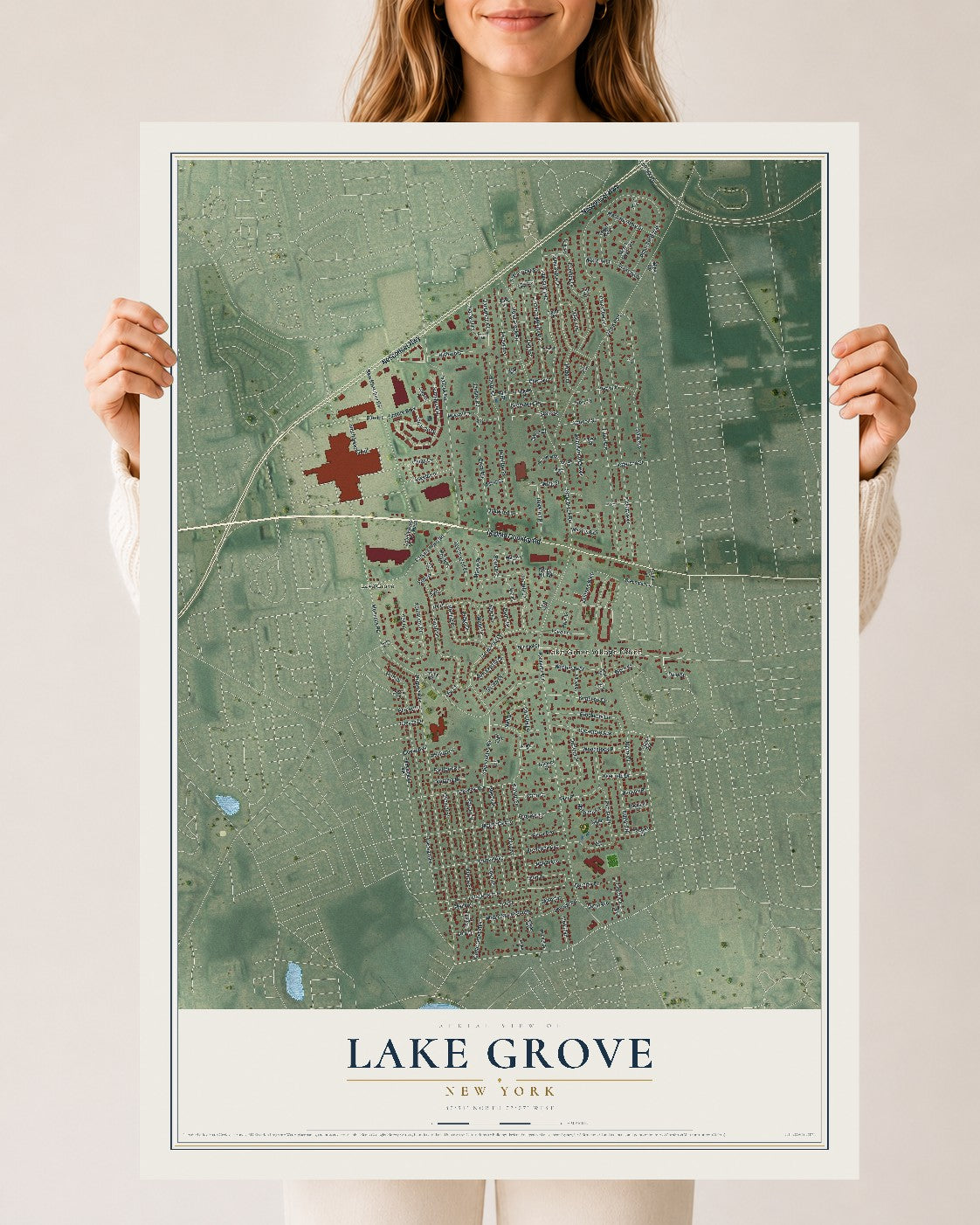 Lake Grove, New York map print, 24" x 36" Archival Matte Print mockup