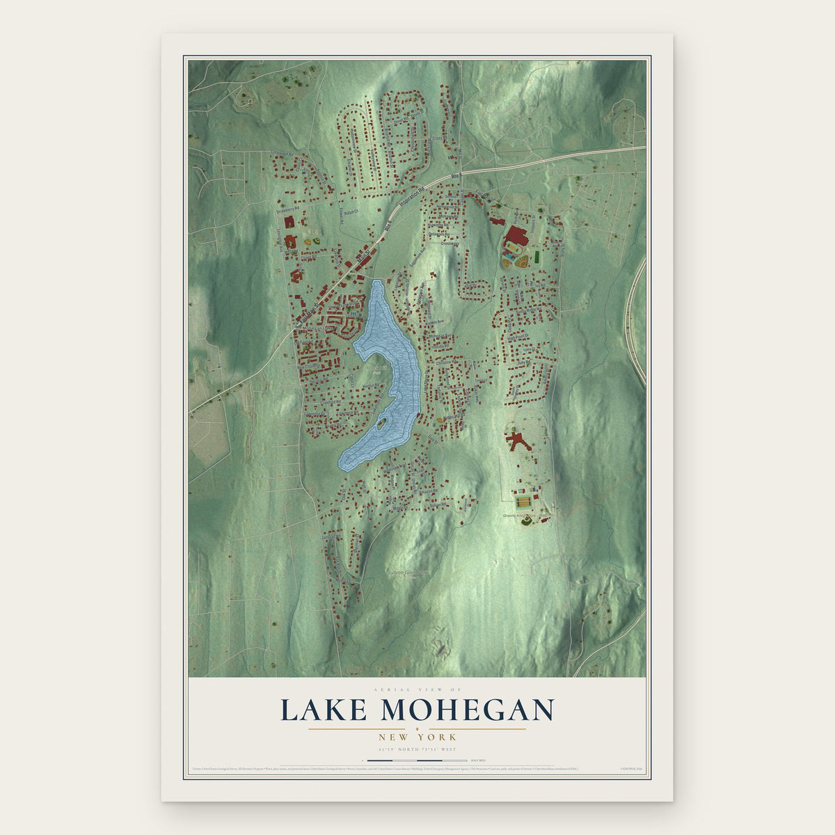 Lake Mohegan, New York map print, the full design
