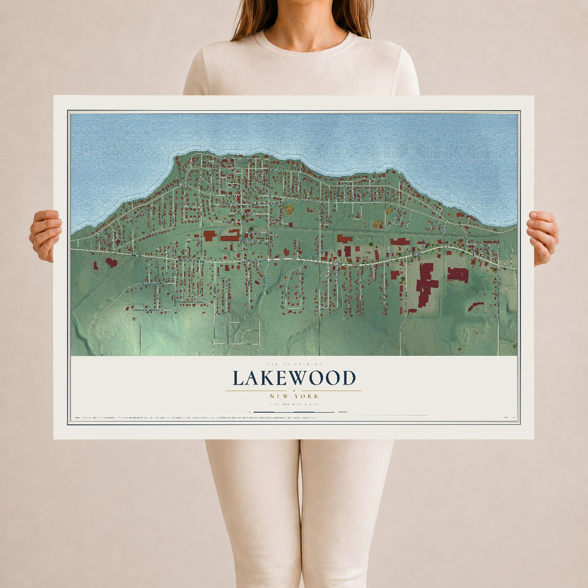 Lakewood, New York map print, 24" x 36" Archival Matte Print mockup