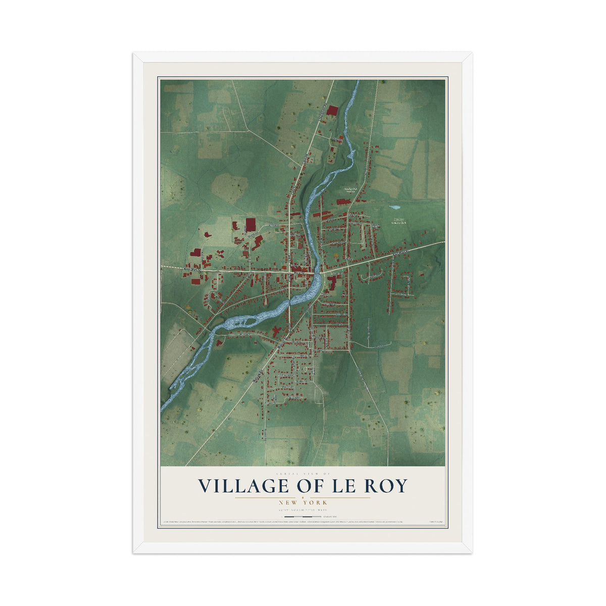 Le Roy, New York map print, 12" x 18" W/ White Ayous Wood Frame mockup