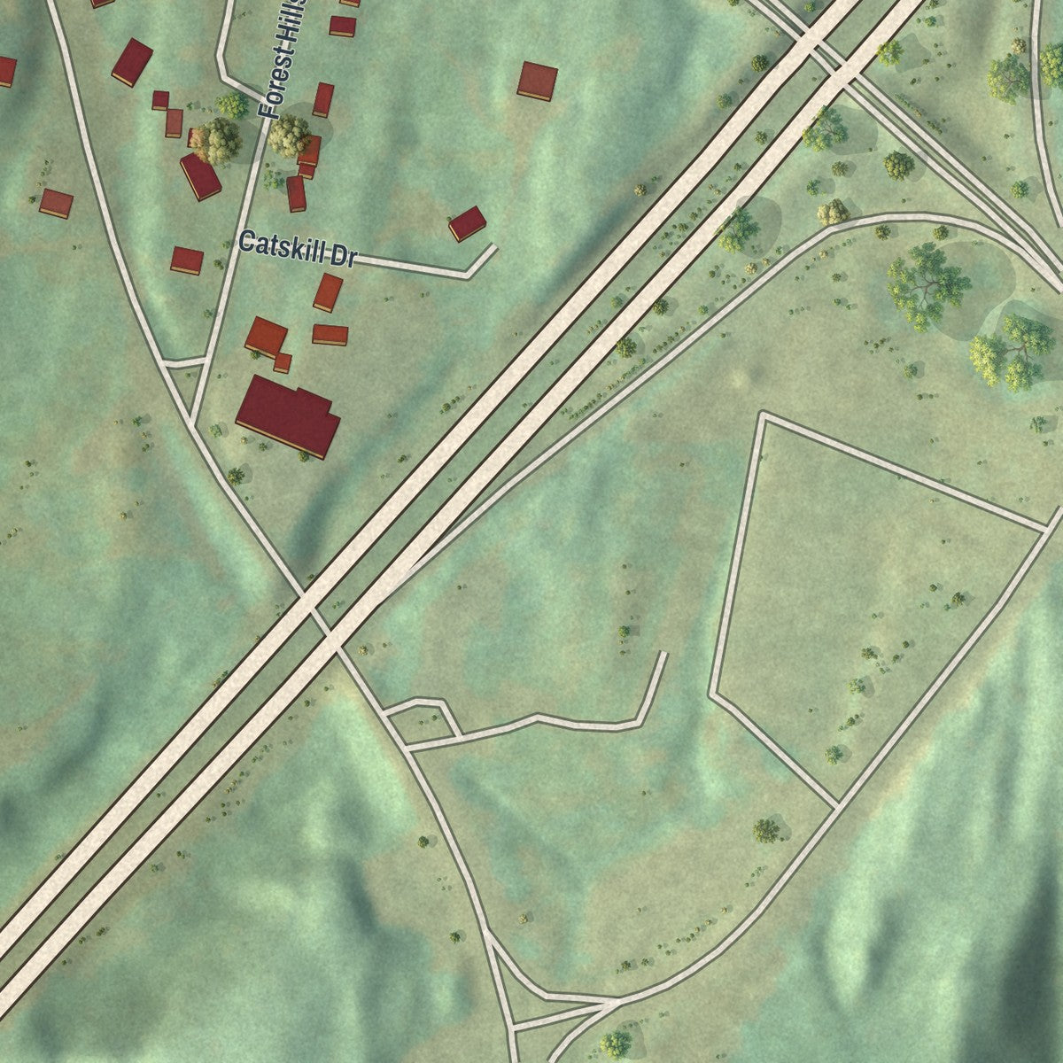 Close-up of the map of Leeds, New York print showing street and building detail