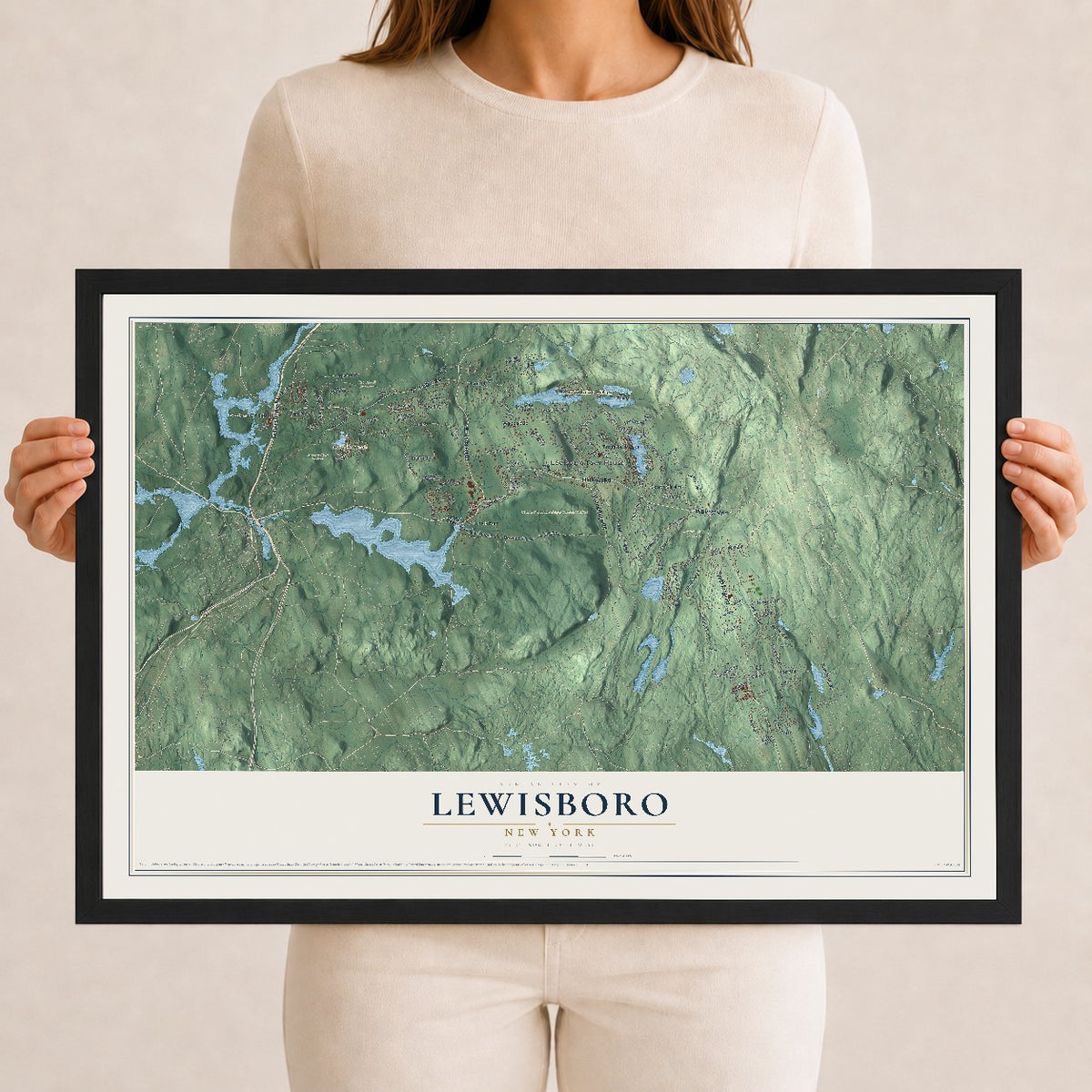 Map of Lewisboro, New York, 12 x 18 inch print in a black wood frame
