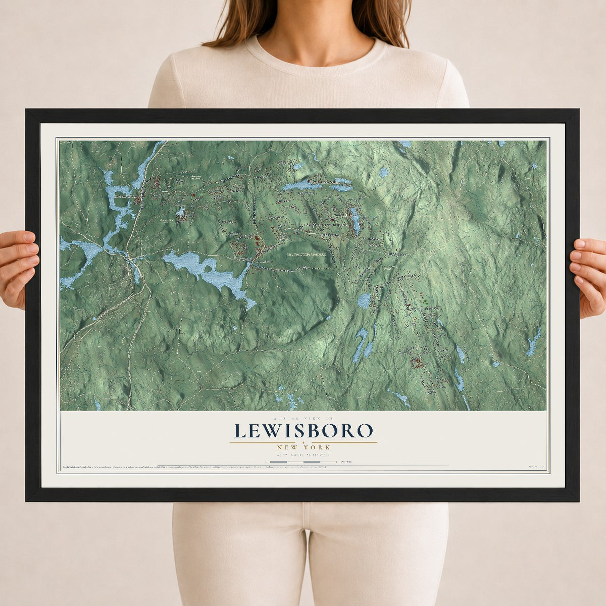 Map of Lewisboro, New York, 18 x 24 inch print in a black wood frame