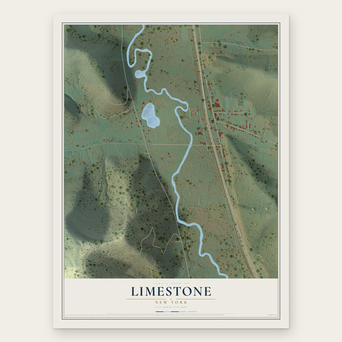 Limestone, New York map print, the full design