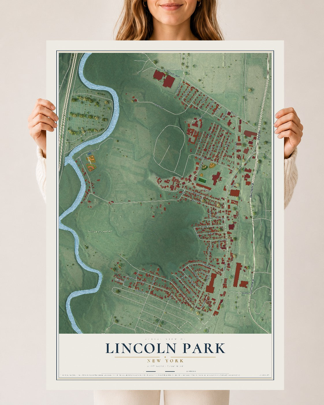 Lincoln Park, New York map print, 24" x 36" Archival Matte Print mockup