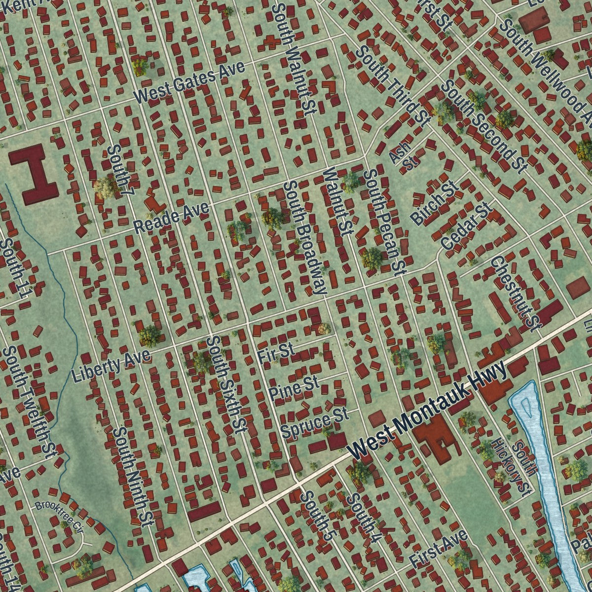 Close-up 1 of the Lindenhurst, New York map artwork