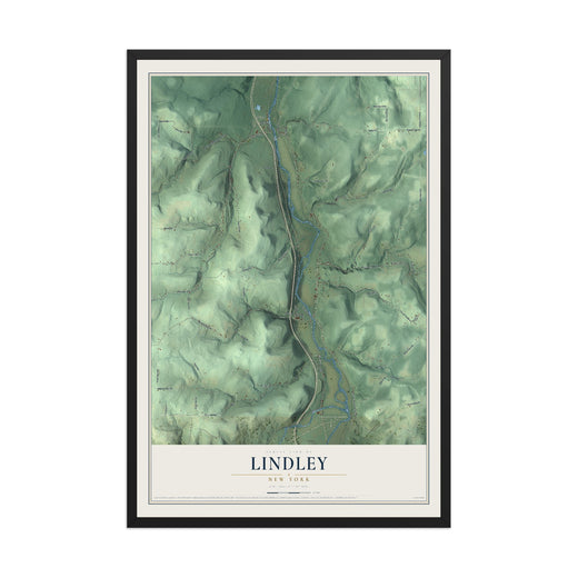 Map of Lindley, New York, 12 x 18 inch print in a black wood frame
