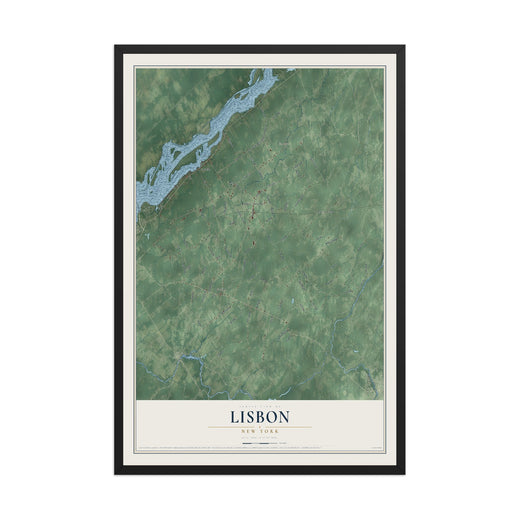 Map of Lisbon, New York, 12 x 18 inch print in a black wood frame