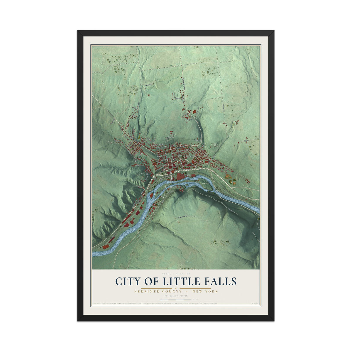 Map of the City of Little Falls, Herkimer County, New York, 12 x 18 inch print in a black wood frame