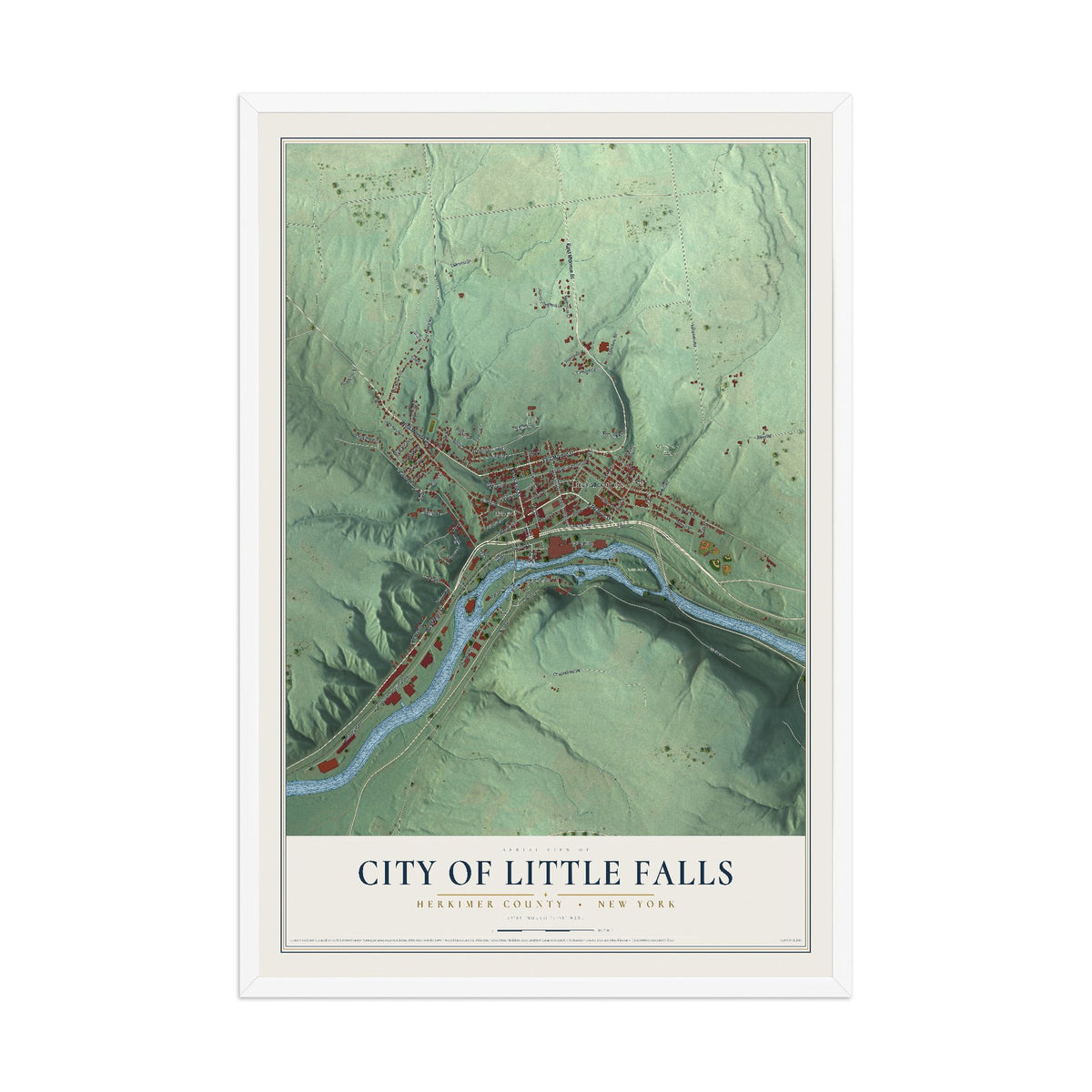 Map of the City of Little Falls, Herkimer County, New York, 12 x 18 inch print in a white wood frame