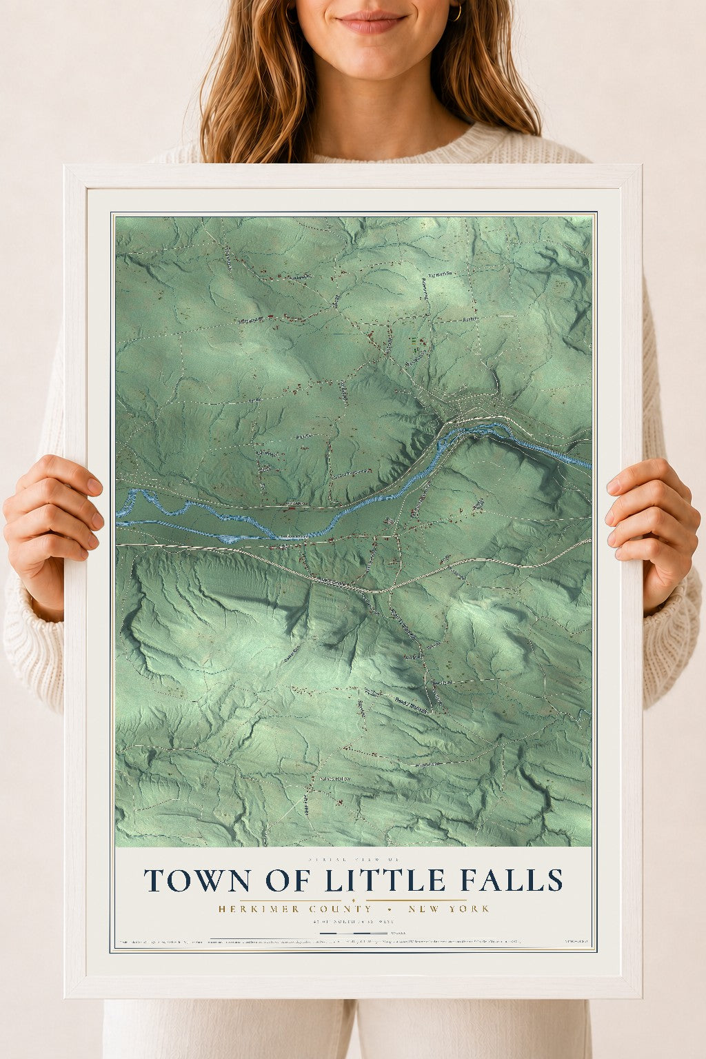 Map of the Town of Little Falls, Herkimer County, New York, 18 x 24 inch print in a white wood frame
