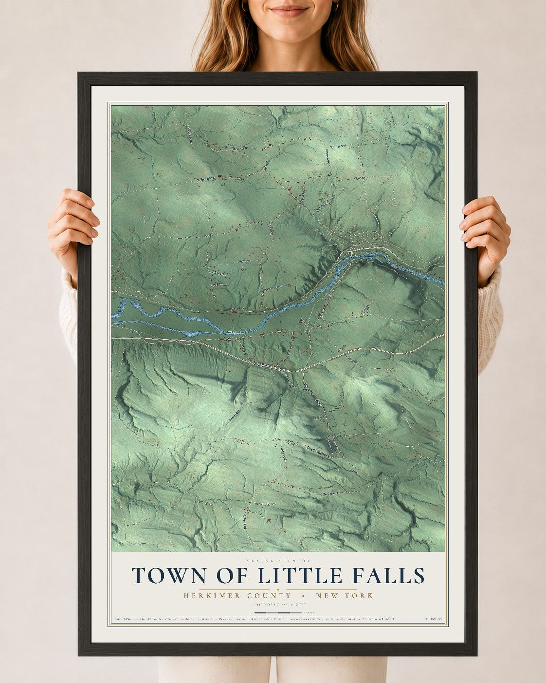Map of the Town of Little Falls, Herkimer County, New York, 24 x 36 inch print in a black wood frame