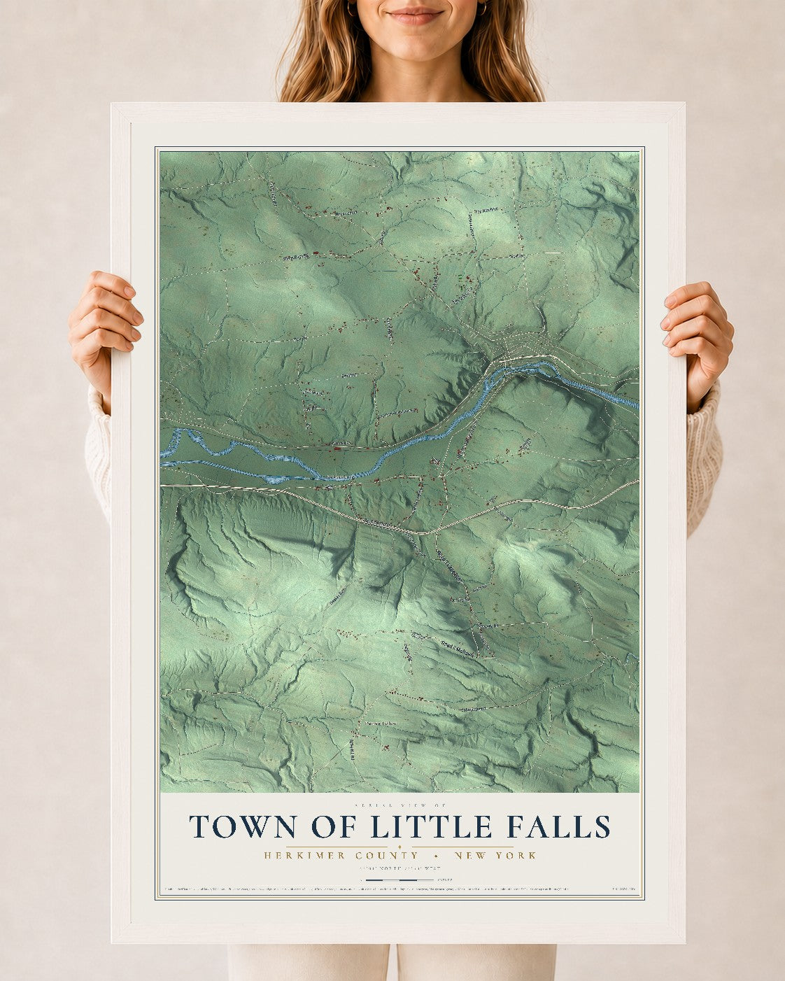 Map of the Town of Little Falls, Herkimer County, New York, 24 x 36 inch print in a white wood frame