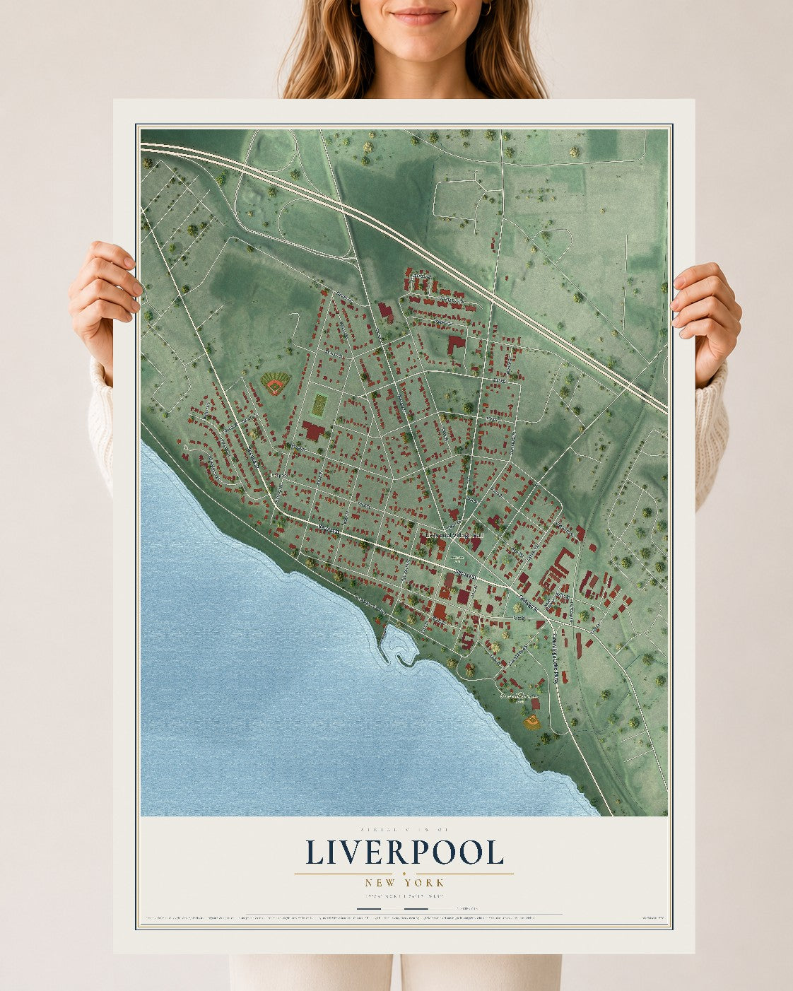 Liverpool, New York map print, 24" x 36" Archival Matte Print mockup